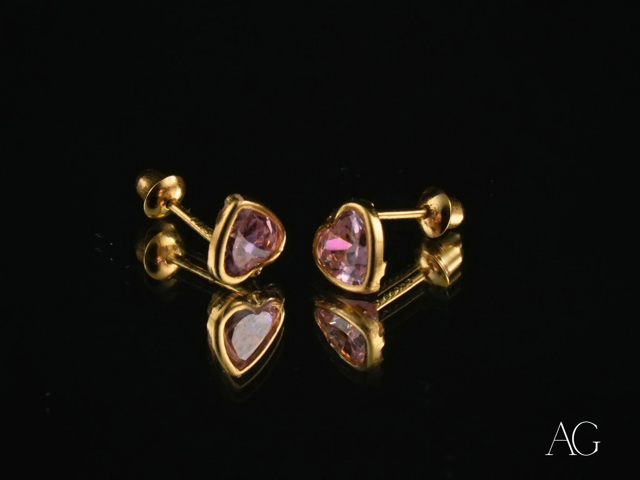 18k Gold Pink Cubic Zirconia Heart Earrings for Women - Elegant Valentine's Day Gift, Anniversary Present & Romantic Date Night Jewelry