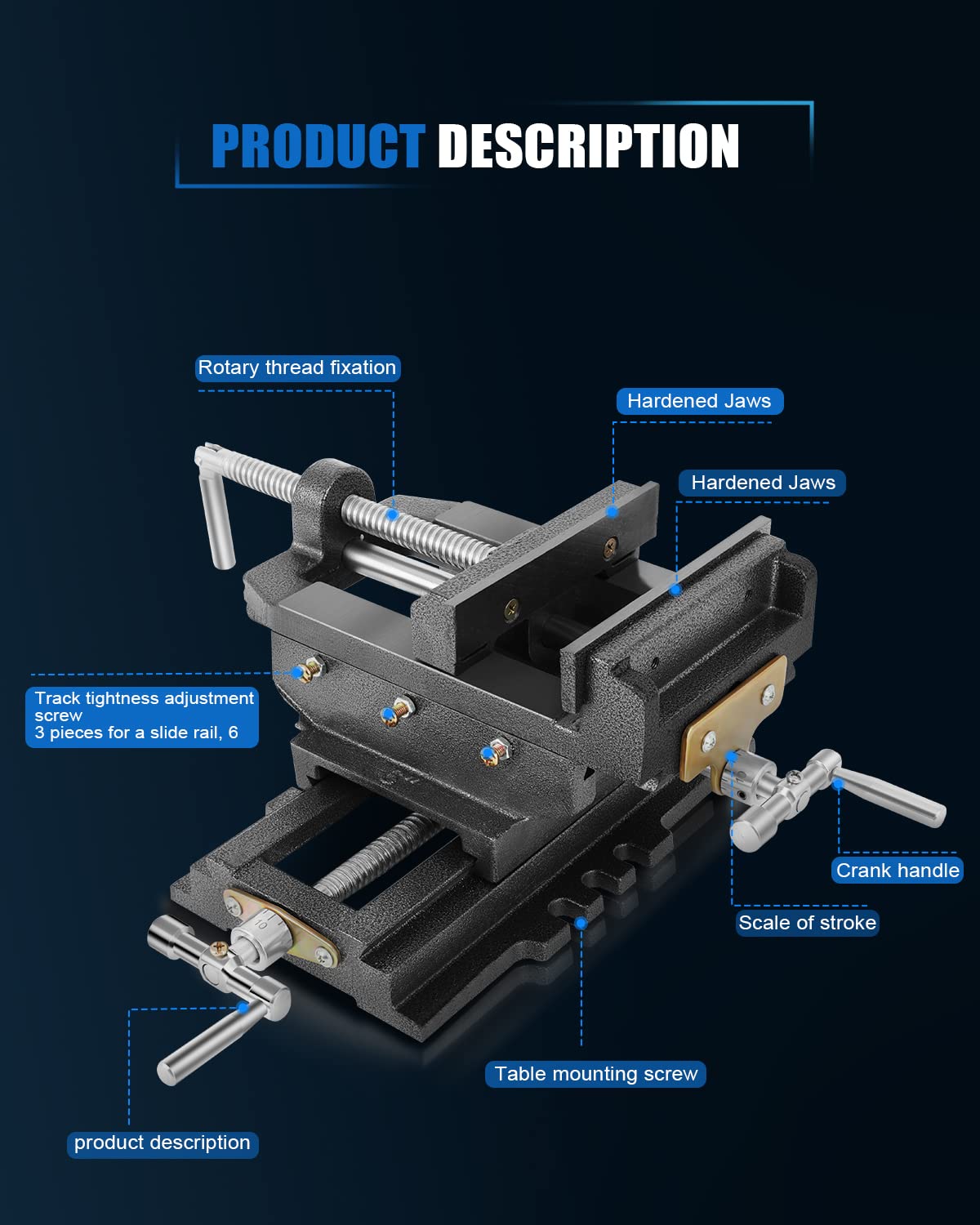 FAHKNS 6 Inch Cross Slide Vise - Heavy Duty Bench Clamp Drill Press Vise for CNC, Woodworking & Milling | 6