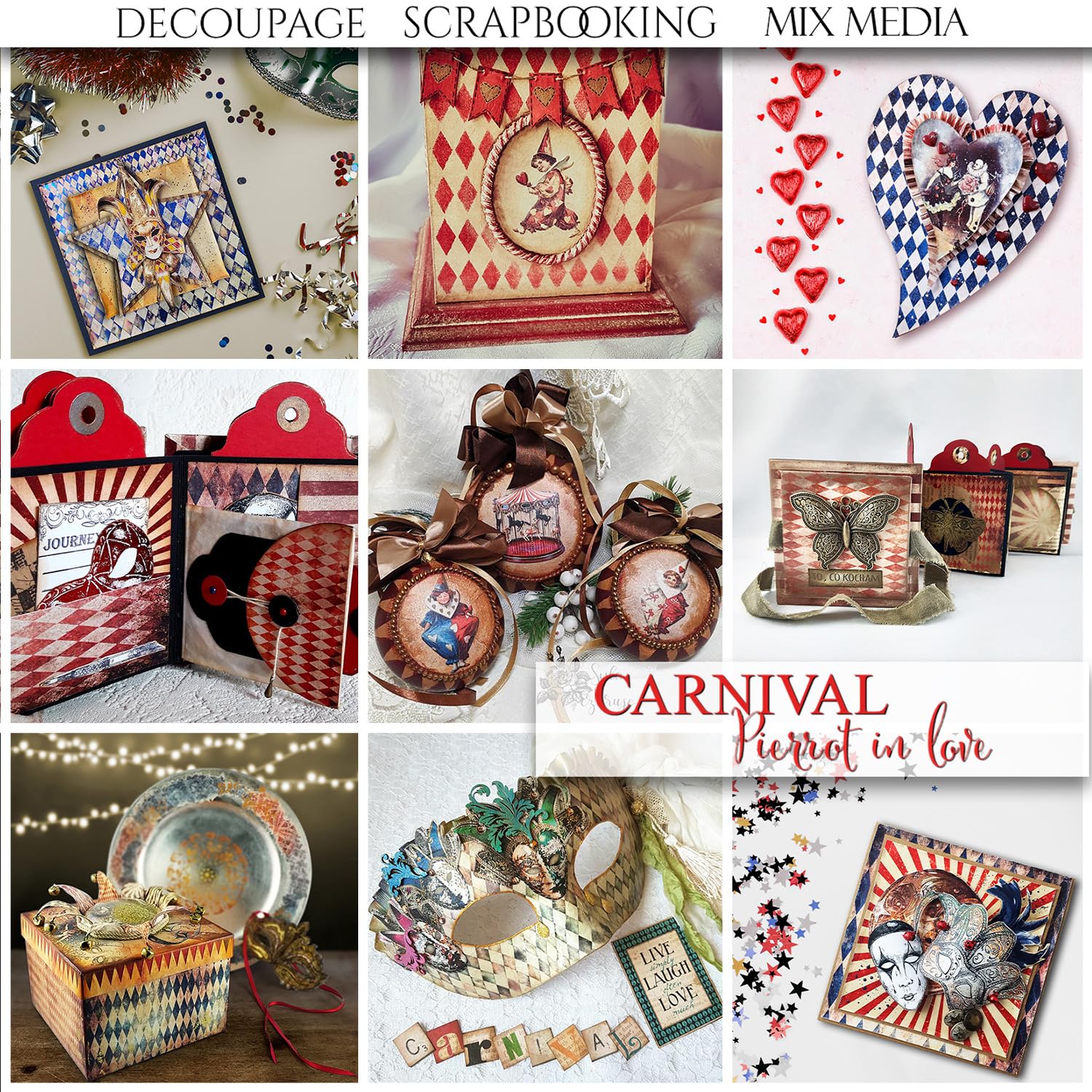 Carnival Pierrot in Love Rice Paper RP028 - 29.7 x 21 cm (11.7 x 8.3 inches) - Perfect for Scrapbooking, Origami, and Decorative Art Projects