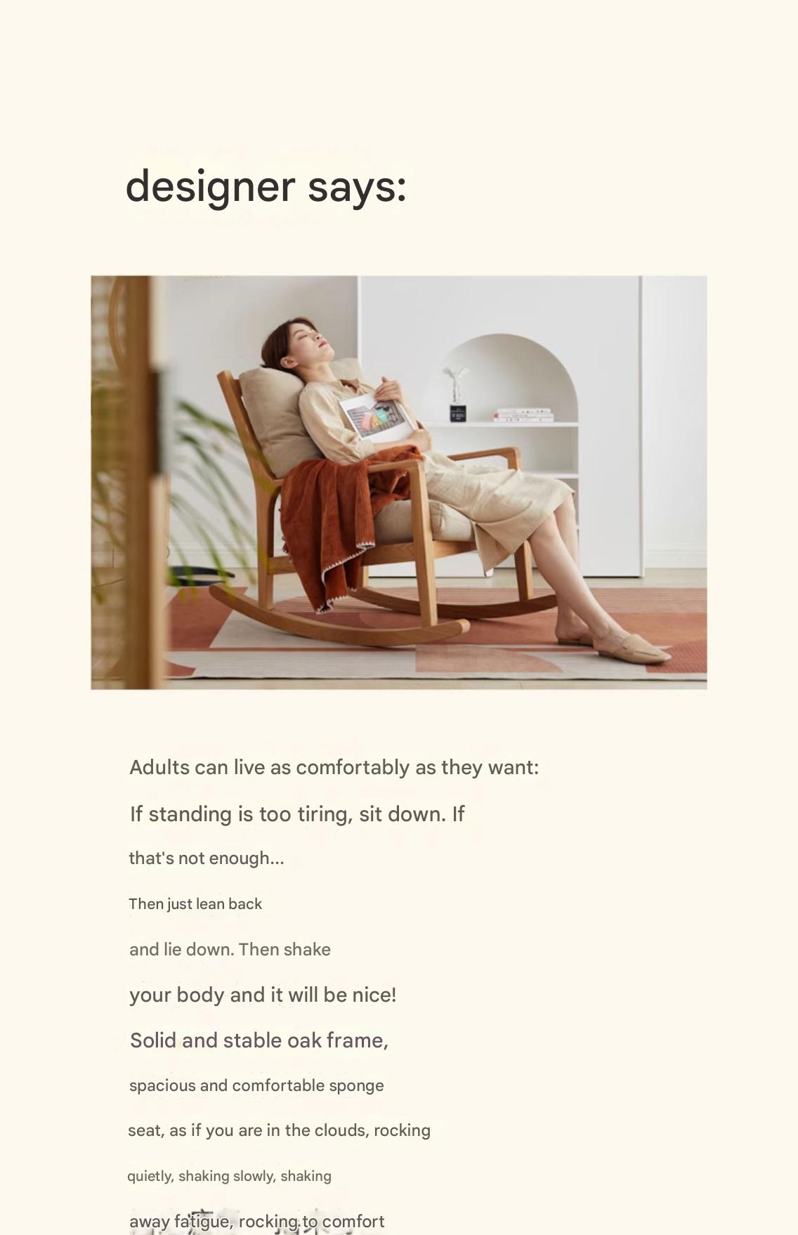 Solid Oak Wood Single Lazy Rocking Chair - Comfortable Recliner for Living Room, Bedroom, or Nursery - Perfect for Relaxing, Reading, and Napping