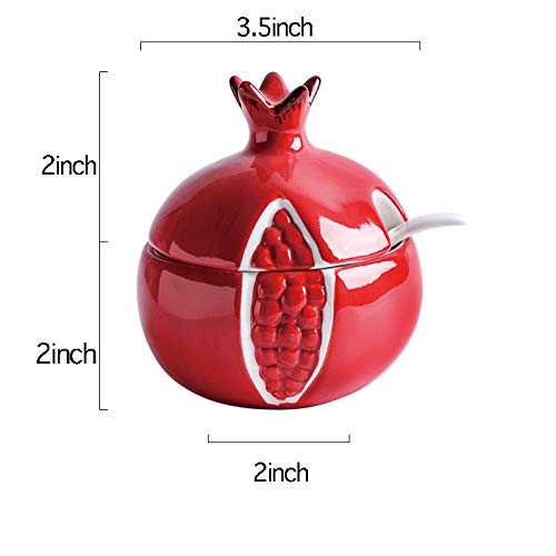 Premium Ceramic Pomegranate-Shaped Sugar Bowl with Spoon - Elegant Spice & Seasoning Storage Jar for Tea, Coffee, Baking & Kitchen Decor