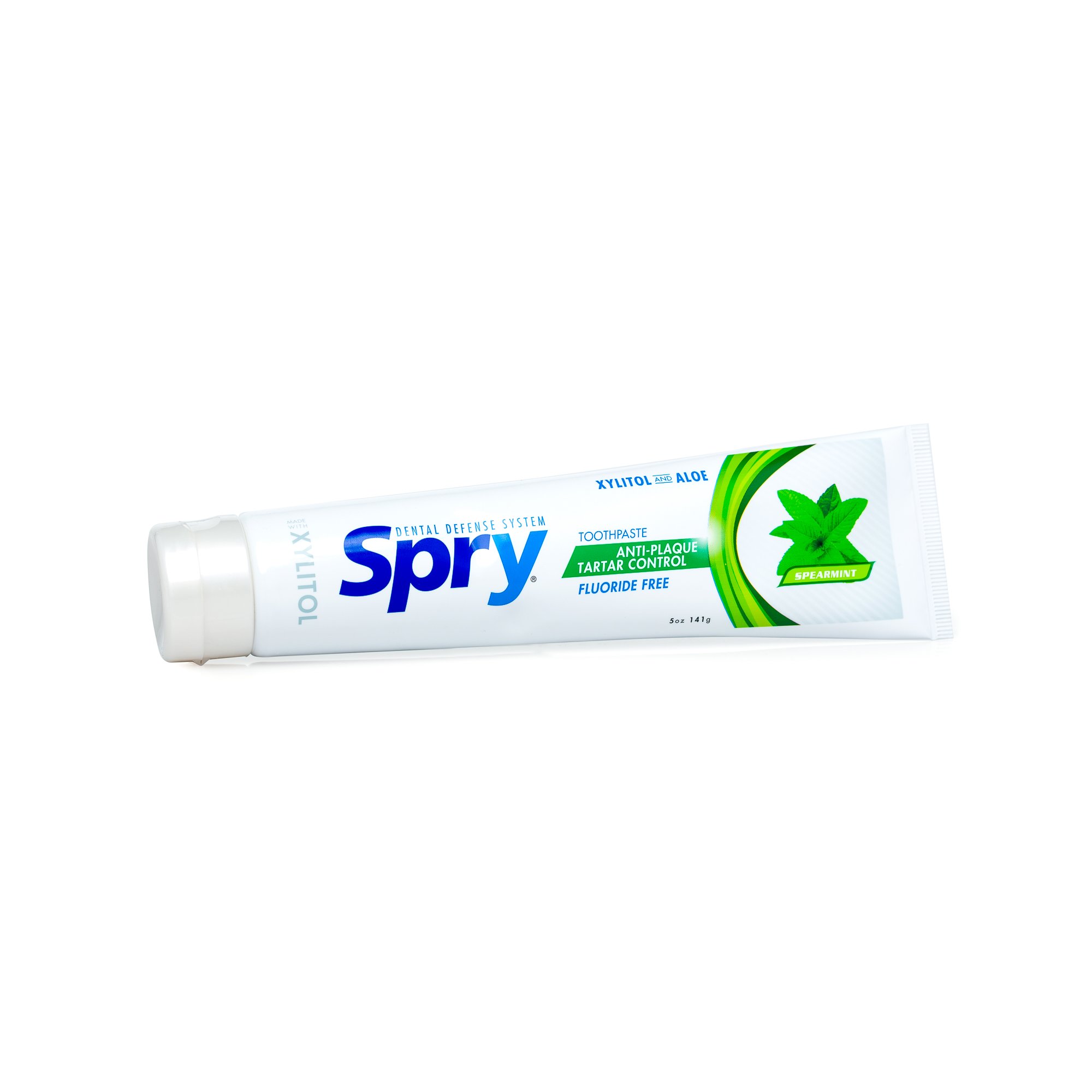 Spry Xylitol Toothpaste 5oz - Fluoride Free Natural Toothpaste for Adults & Kids, Teeth Whitening & Breath Freshening with Spearmint Flavor | Moisturizing Oral Care for Fresh Mouth | Perfect for Daily Use, Travel & Family Oral Hygiene