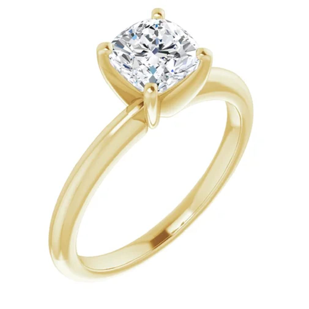 10K Solid Yellow Gold Handmade Engagement Ring - 1 CT Cushion Cut Moissanite Diamond Solitaire Wedding Ring for Women | Perfect for Proposals, Anniversaries & Bridal Jewelry Gifts