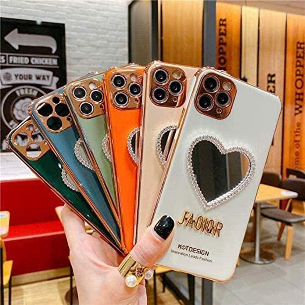 Luxury Bling Heart-Shaped Mirror Phone Case for iPhone 12 Pro Max - Elegant Red Makeup Mirror Mobile Cover - Perfect for Selfies, Makeup Touch-Ups & Fashion Accessories