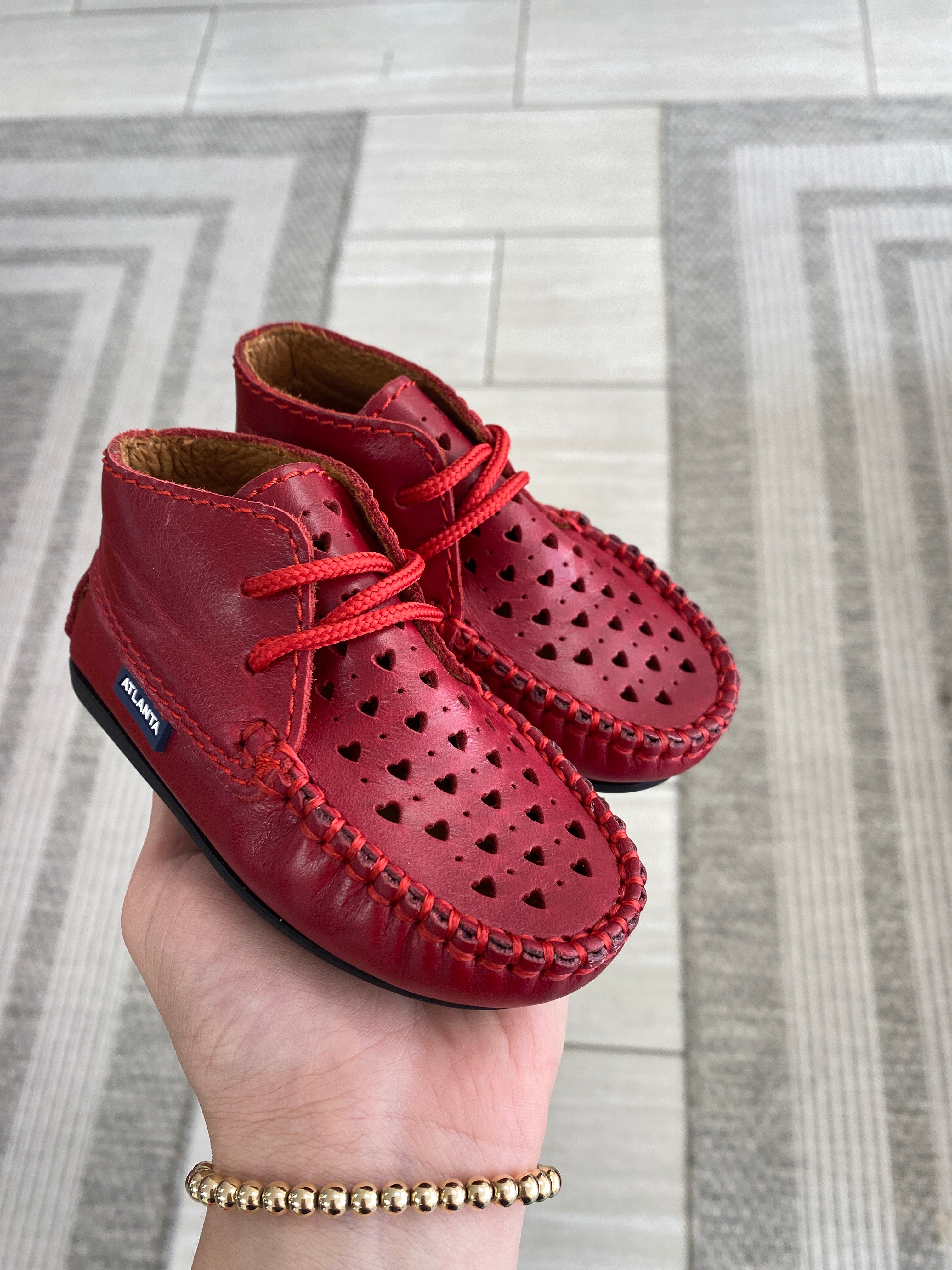 Atlanta Moccasin Red Heart Baby Booties - Soft Leather First Walkers for Newborns & Infants | Perfect for Special Occasions, Photo Shoots & Everyday Wear