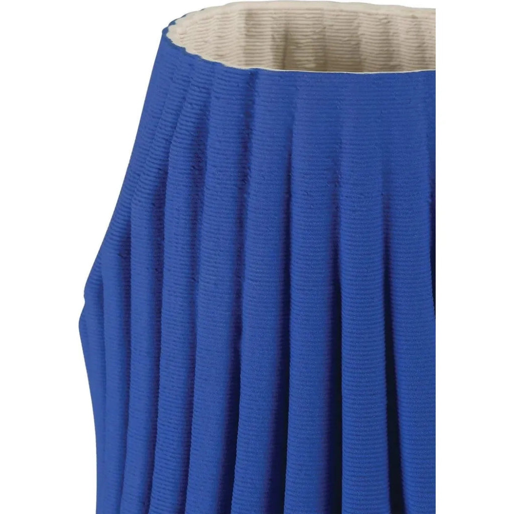 13.75 Inch Blue Porcelain Pleated Vase - Elegant Home Decor for Living Room, Dining Table, or Wedding Centerpiece