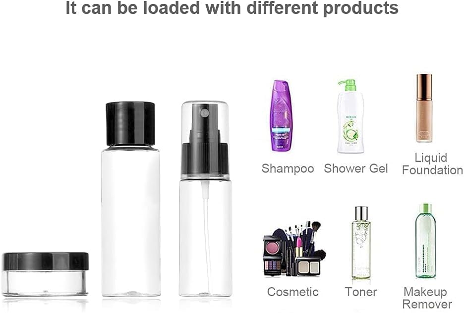 ZELOVI 10-Piece Travel Bottles Kit - Leak Proof Refillable Toiletry Containers for Shampoo, Lotion & Cream | Portable Cosmetic Organizer for Air Travel, Gym, Camping & Daily Essentials (Black)