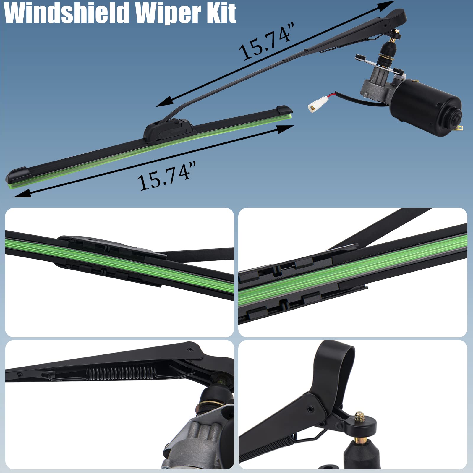 12V Universal Electric UTV Windshield Wiper Kit - Waterproof Wiper Motor for Golf Cart, ATV & Off-Road Vehicles - Perfect for Rainy Weather & Off-Road Adventures