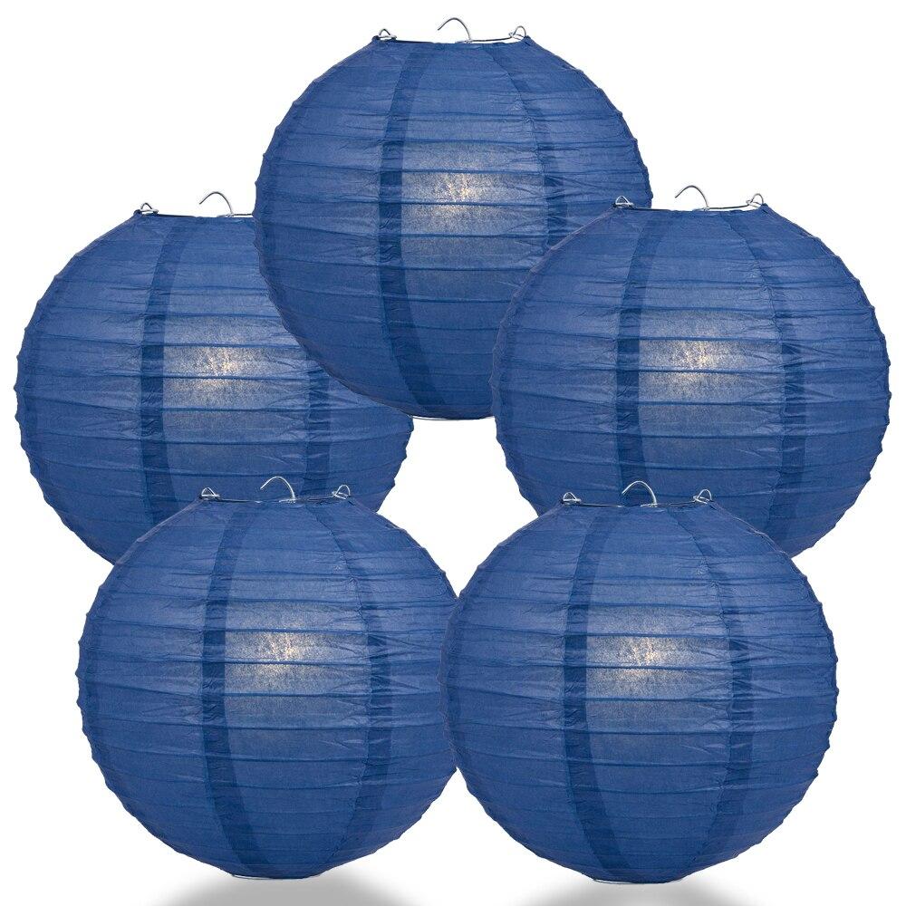 5 Pack 6 Inch Navy Blue Round Paper Lanterns with Even Ribbing - Chinese Hanging Wedding & Party Decorations for Indoor/Outdoor Events, Home Decor, and Festive Celebrations