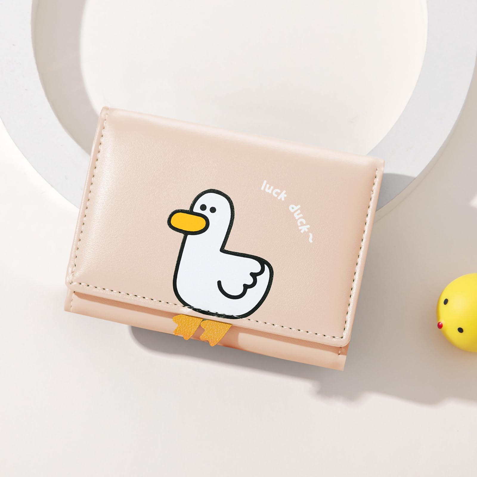 Sunwel Fashion Girls Cute 3D Duck Mini Folding Wallet - Small Slim RFID Blocking Wallet with ID Window & Card Slots for Women | Perfect for Everyday Use, Travel, and School