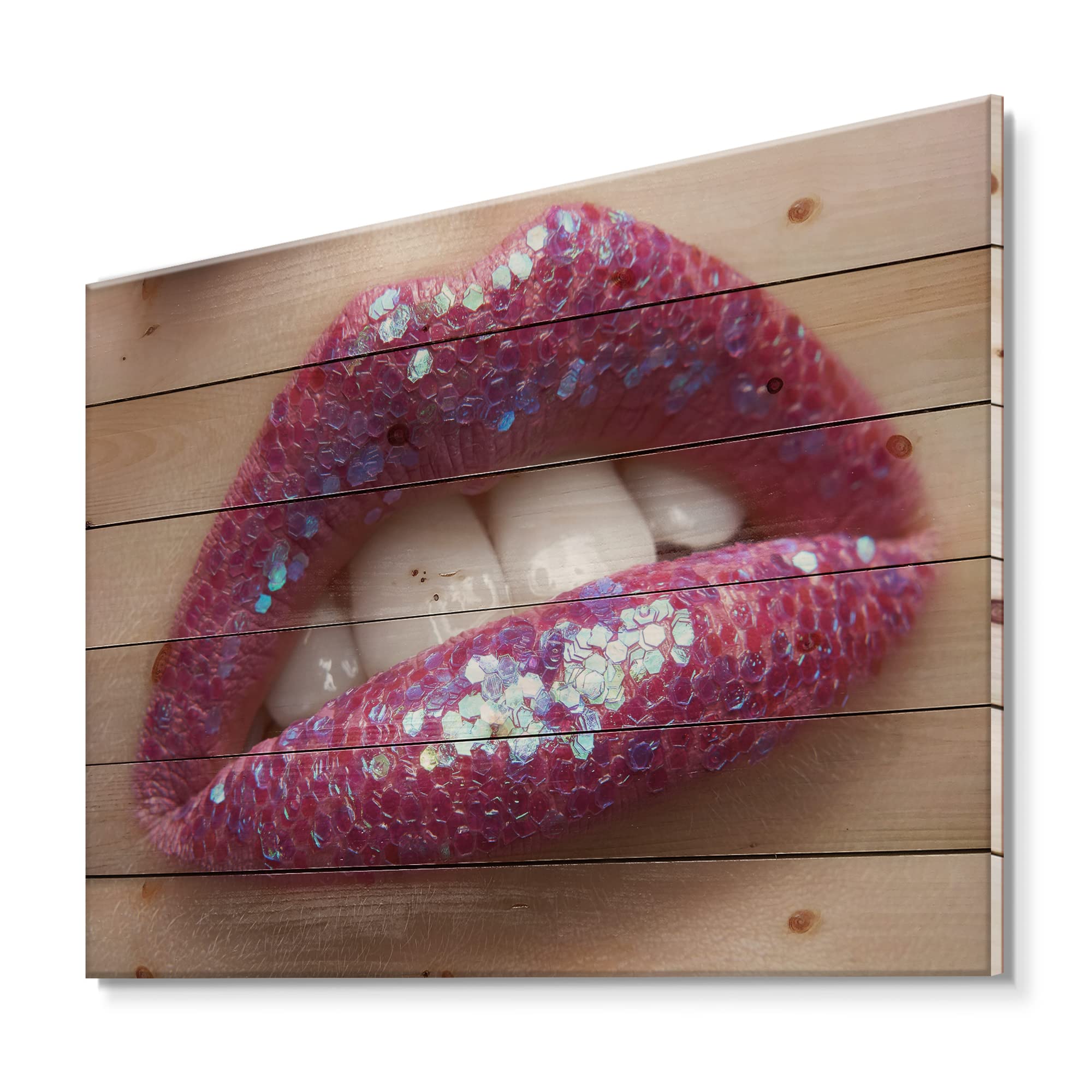 Pink Lipstick Wood Wall Art - Modern Pine Decor for Living Room