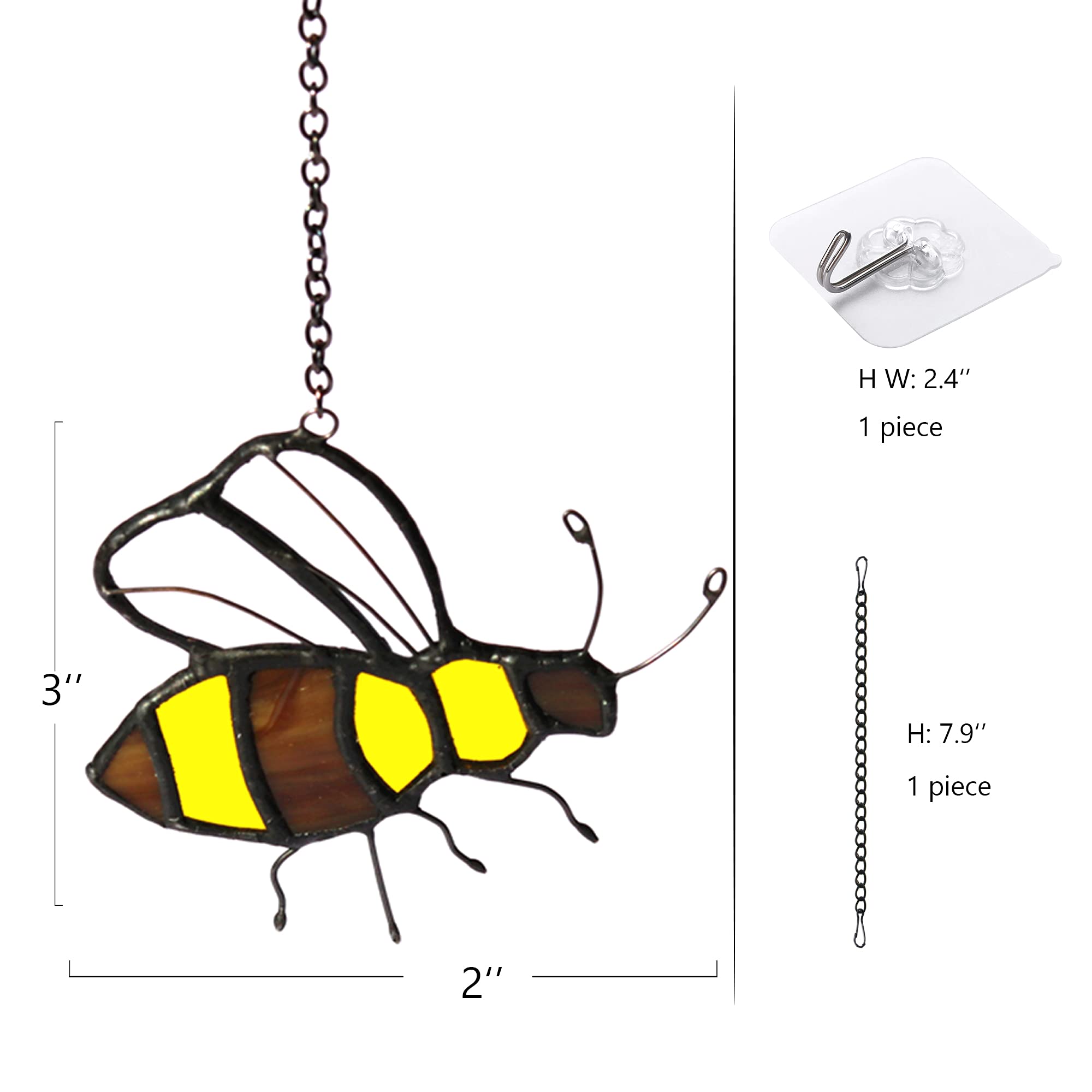 Handmade Bee Suncatcher Stained Glass Window Hanging - Honey Bee Decor for Home, Garden & Office - Unique Gifts for Women, Mom, Grandma, Birthday & Special Occasions - Perfect for Windows, Patios & Wedding Decorations