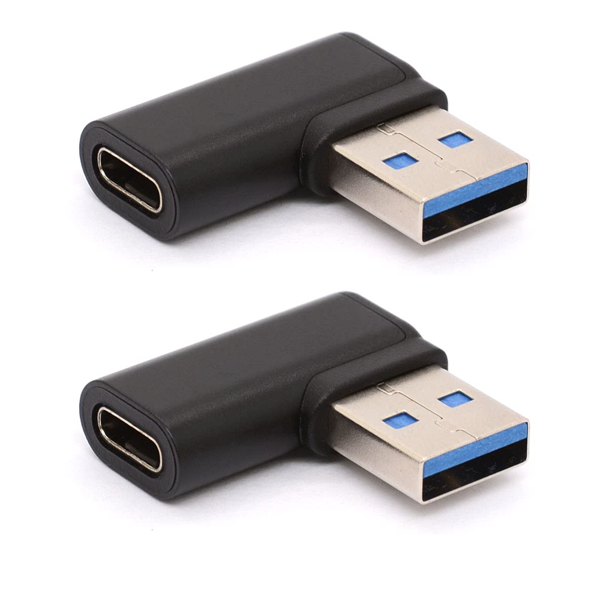 Tomost 90 Degree Left Angled USB C to USB 3.0 Adapter (2 Pack) - USB Type C Female to USB A Male Converter - Compatible with Laptops, Phones, Tablets & USB Hubs - Perfect for Tight Spaces & Cable Management (Black)