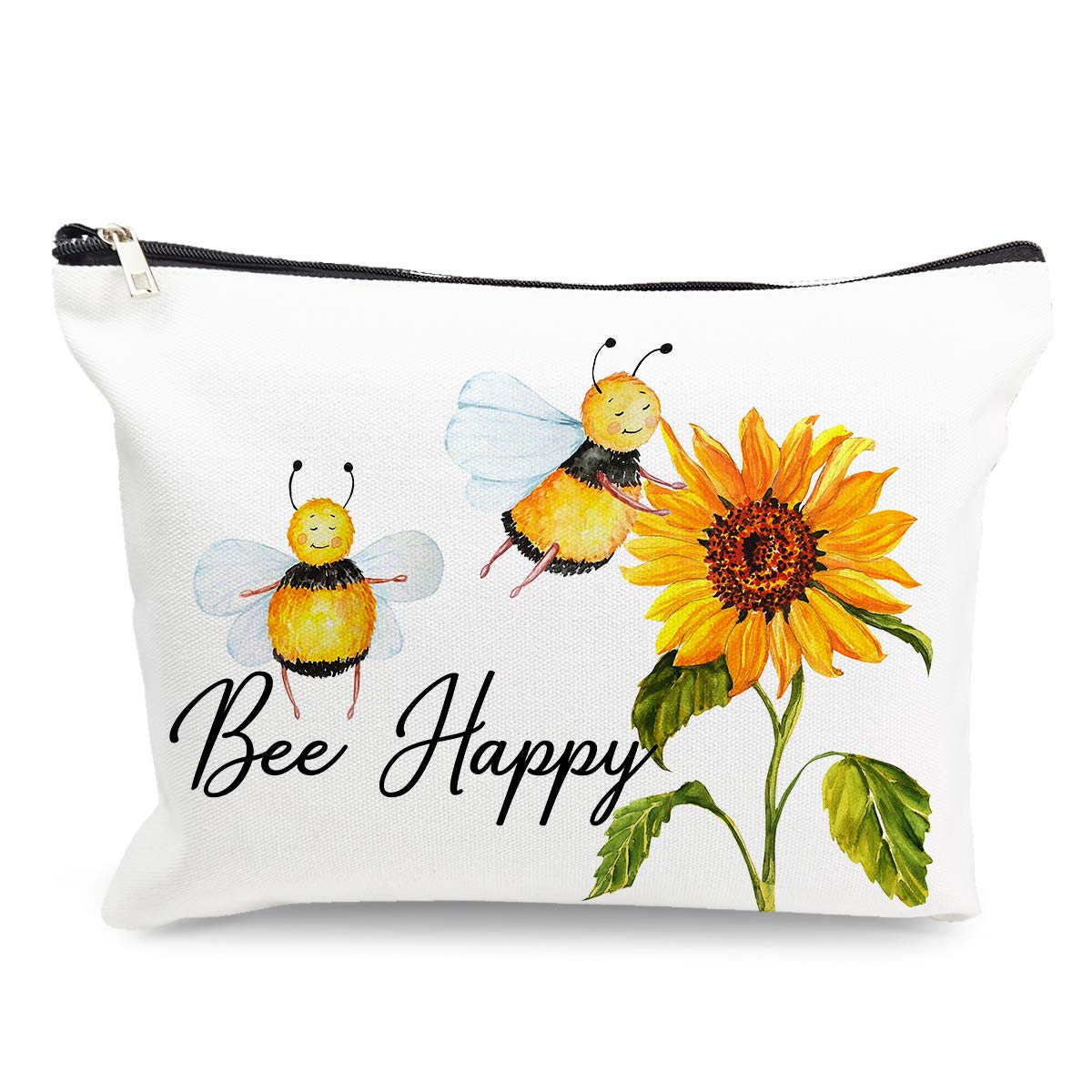 Funny Bee Happy Makeup Bag for Women - Cute Travel Cosmetic Pouch with Zipper - Perfect Toiletry Case for Bestie, Sister, Daughter - Great for Travel, Gifts & Daily Organizer
