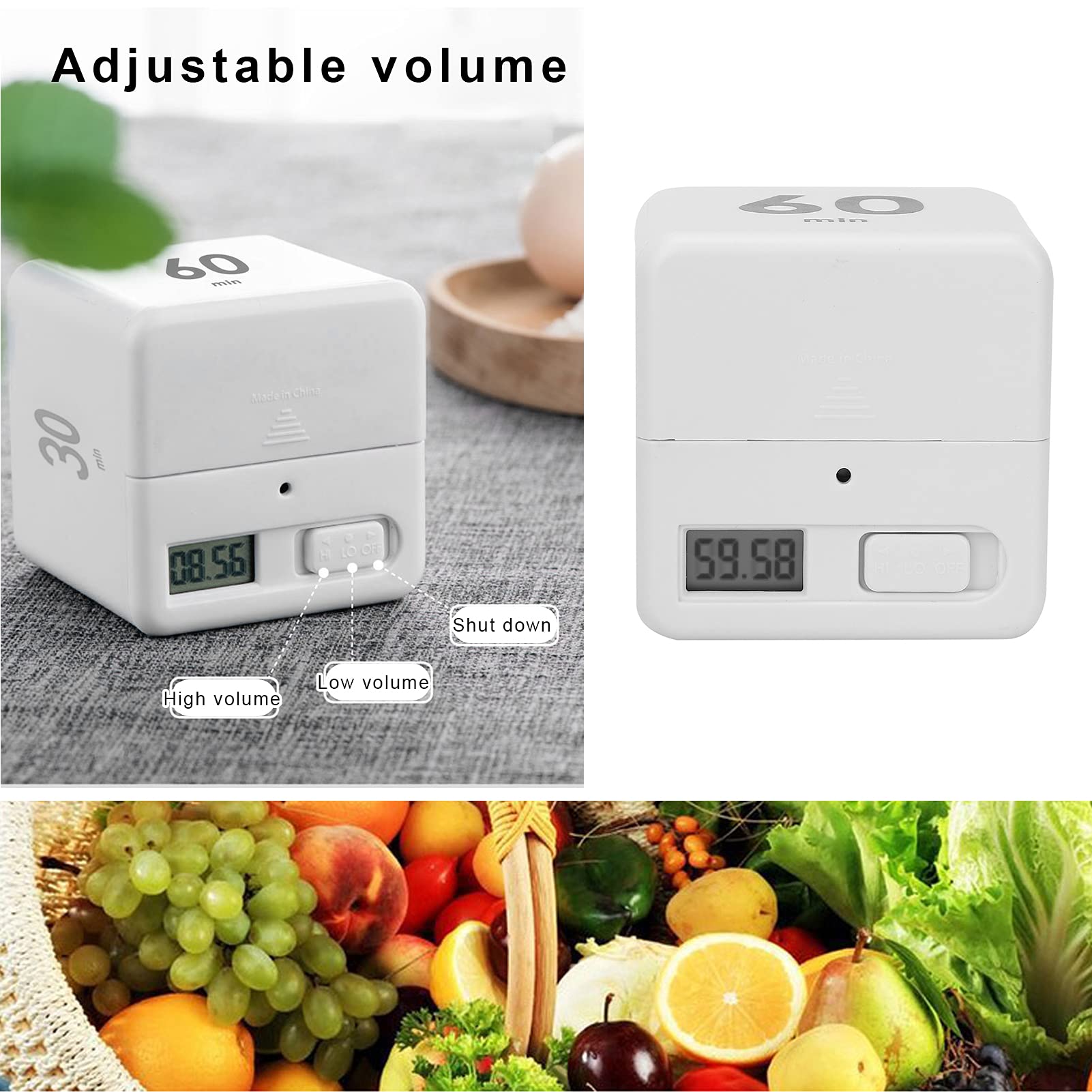 Adjustable Volume Salon Flip Timer Cube - 15/20/30/60 Minute Countdown Timer for Beauty Salons, Cooking, Home & Student Learning - Portable & Easy to Use for Time Management