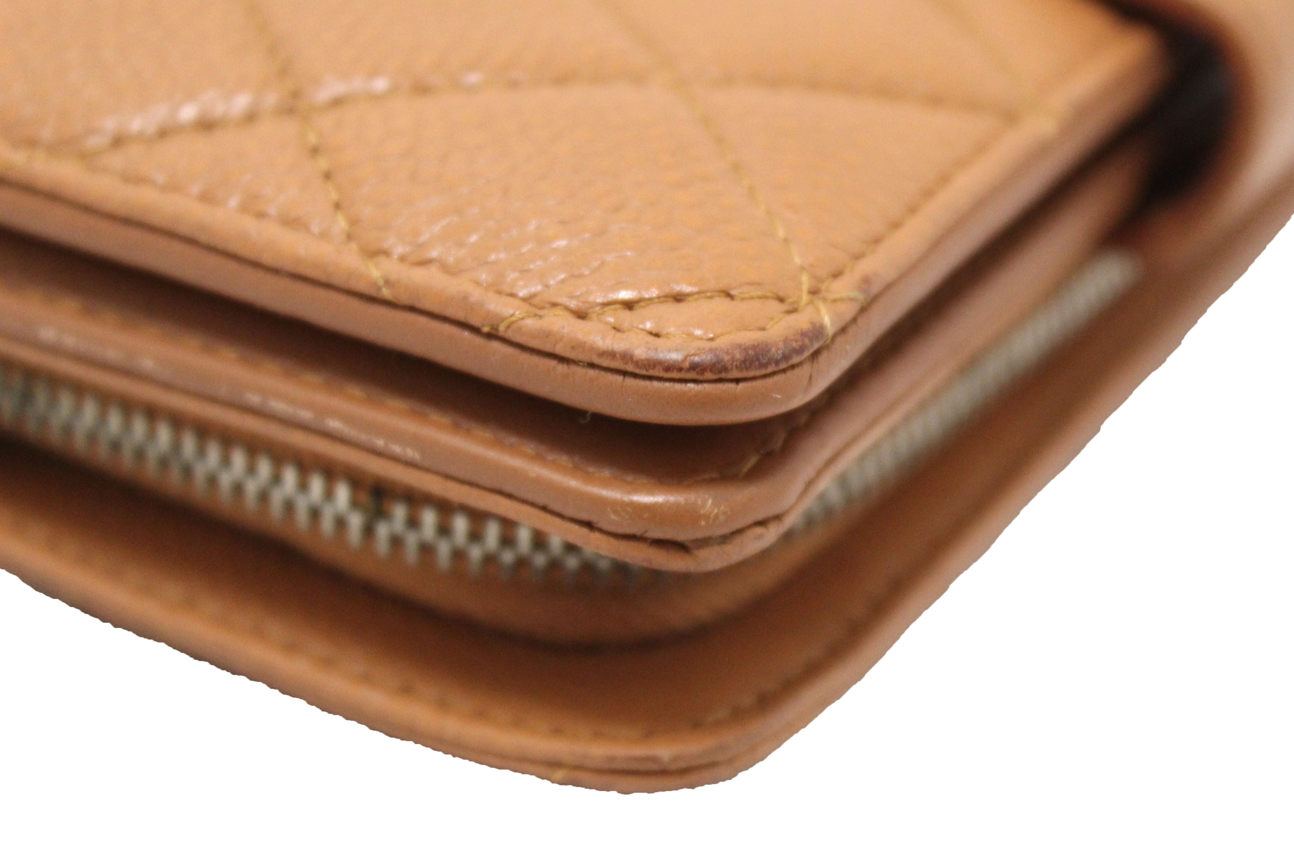 Authentic Chanel Vintage Brown Quilted Caviar Leather Bifold Wallet for Women - Luxury Designer Handmade Purse with Credit Card Slots - Perfect for Everyday Use, Gift Giving & Special Occasions