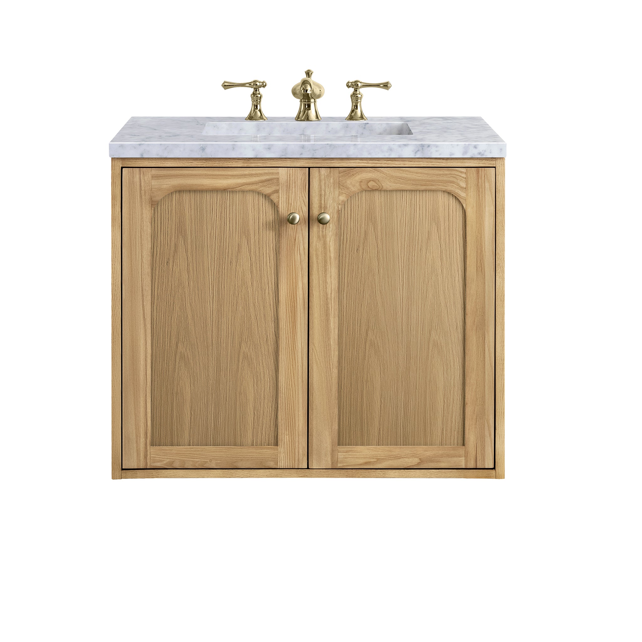 Laurent 30-Inch Single Bathroom Vanity with Light Natural Oak Finish & 3CM Carrara Marble Top - Perfect for Modern Bathroom Renovations & Small Space Solutions