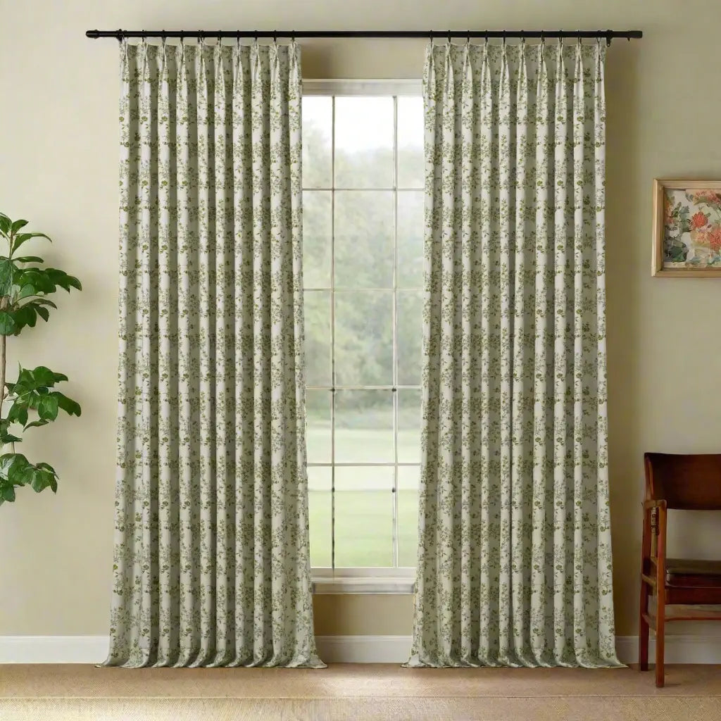 Elegant Sara Le Print Linen Drapery Pleated Curtains - Soft Textured Window Treatments for Living Room & Bedroom Decor
