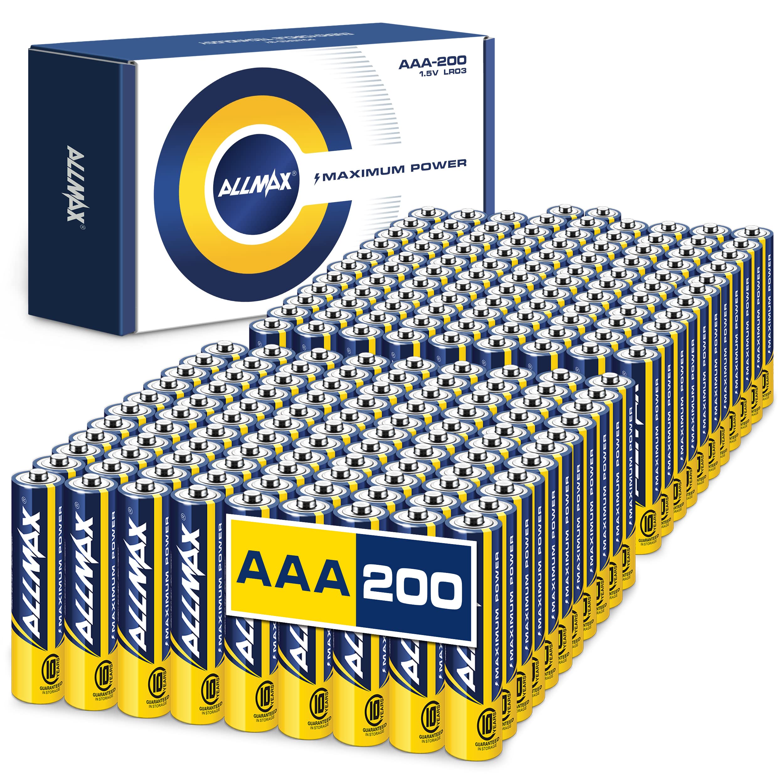 Allmax AAA Maximum Power Alkaline Triple A Batteries (200 Count Bulk Pack) – Ultra Long-Lasting, 10-Year Shelf Life, Leakproof Design, 1.5V - Perfect for Remote Controls, Toys, Flashlights, and Electronic Devices