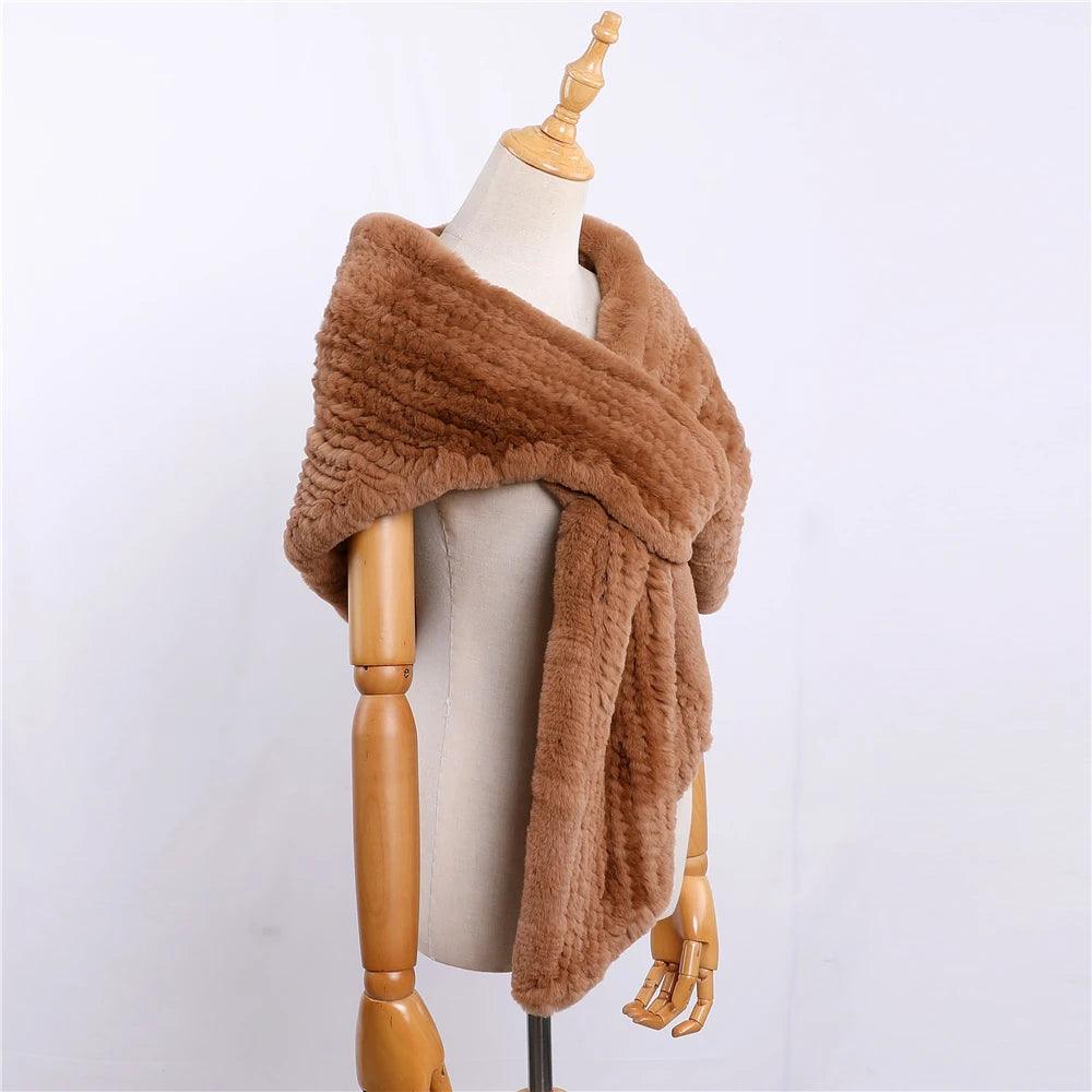 Luxury Hand-Knitted Women's Winter Rex Rabbit Fur Cape Shawl - Warm Elegant Wrap for Cold Weather, Parties & Special Occasions