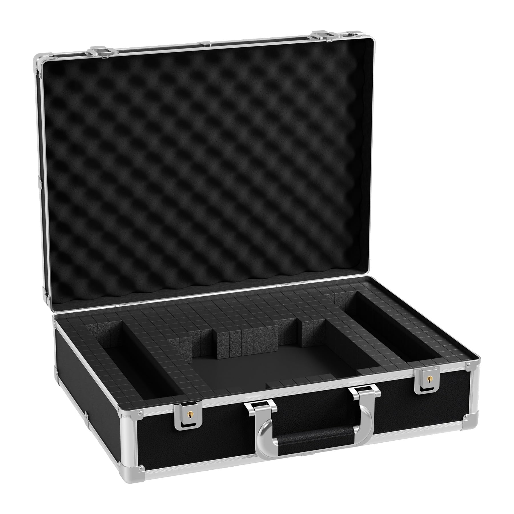 17 Inch Hard Shell Carrying Case - Heavy Duty Aluminum Alloy Protective Case with Customizable Foam Insert for Wireless Microphone Systems, Camera Equipment & Electronics - Perfect for Travel, Storage & Professional Gear Transportation (Black)