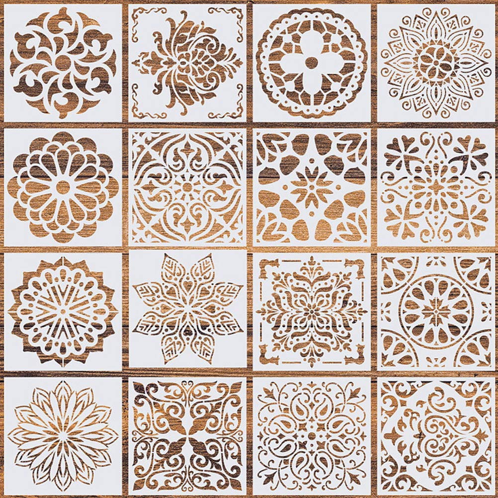 16-Piece Reusable Mandala Stencils Set (6x6 Inch) - Dot Painting Templates for DIY Art, Scrapbooking & Wall Decor - Perfect for Canvas, Wood, Fabric & Home Decoration Projects
