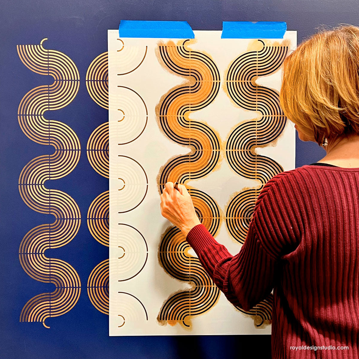 Sound Waves Modern Wall Stencil Kit - Reusable DIY Painting Template for Home Decor, Nursery, Living Room & Bedroom Accent Walls