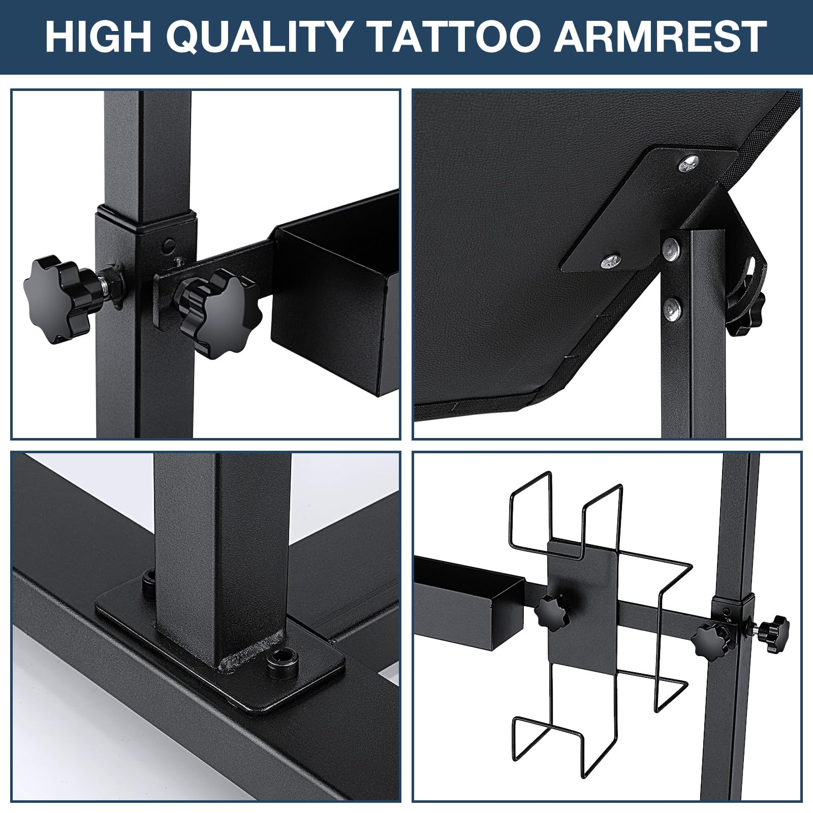 Professional Adjustable Tattoo Armrest Stand with Black PU Leather Pad - 70° Rotation, Height Adjustable, Sturdy 4-Corner Base - Perfect for Tattoo Artists, Studios & Home Tattoo Practice