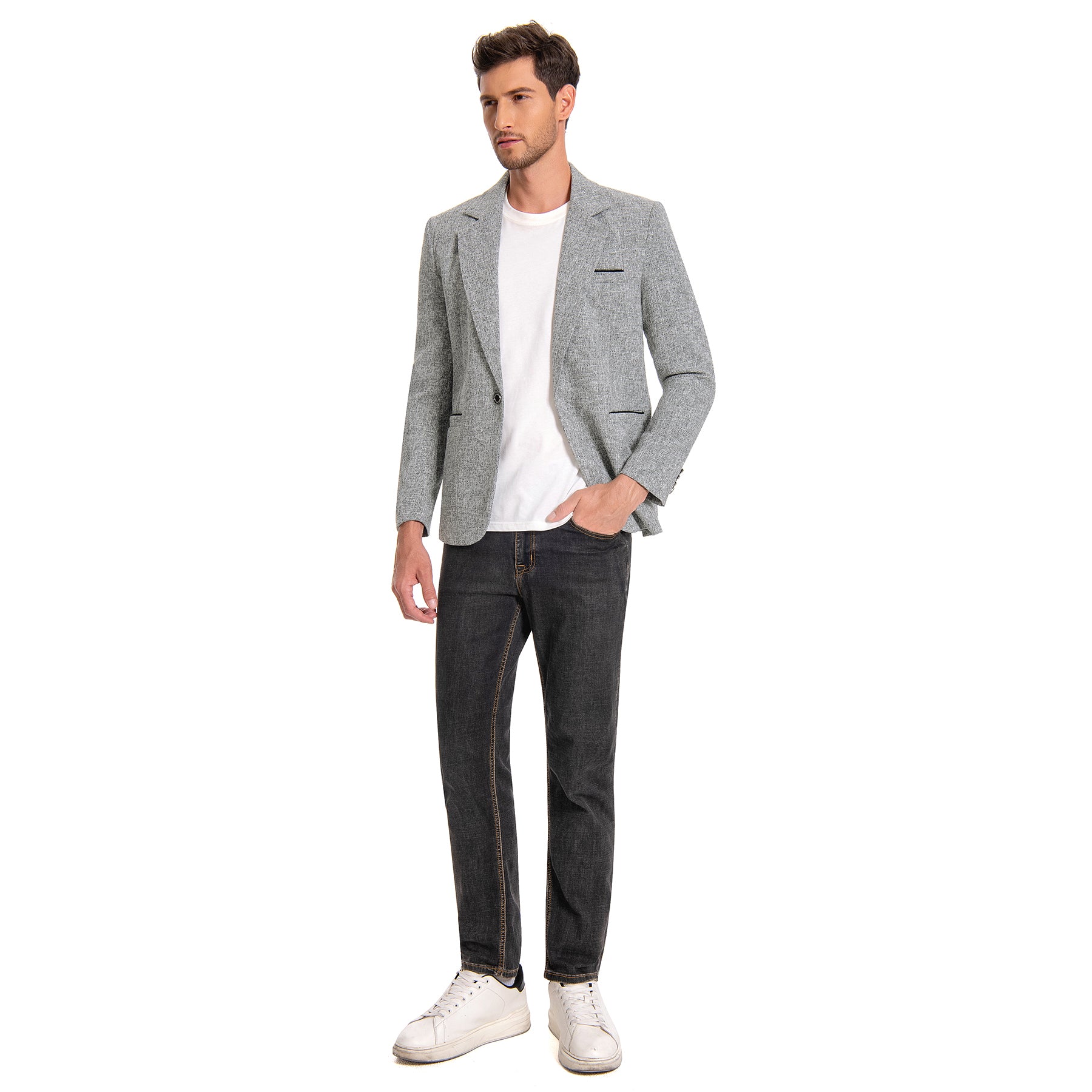 Men's Grey Notch Lapel Single Breasted Blazer - Slim Fit Business Suit Jacket for Office, Wedding & Formal Events