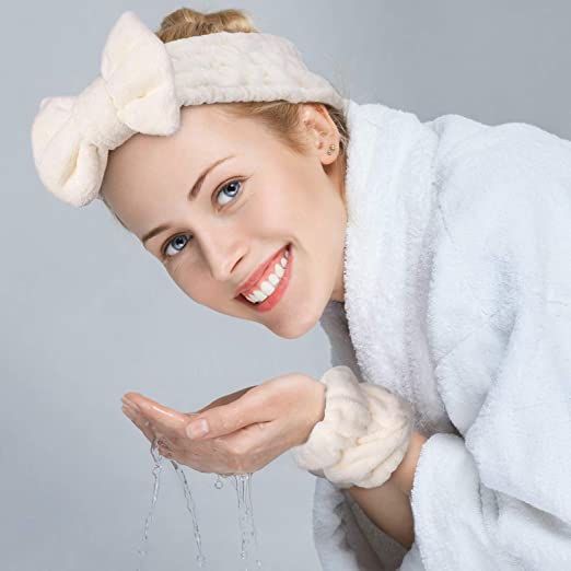 JULEX 3-Piece Spa Headband and Wristband Set - Soft Microfiber Face Wash Headbands & Wristbands for Skincare & Makeup - Perfect for Facial Cleansing, Spa Days & At-Home Beauty Routines