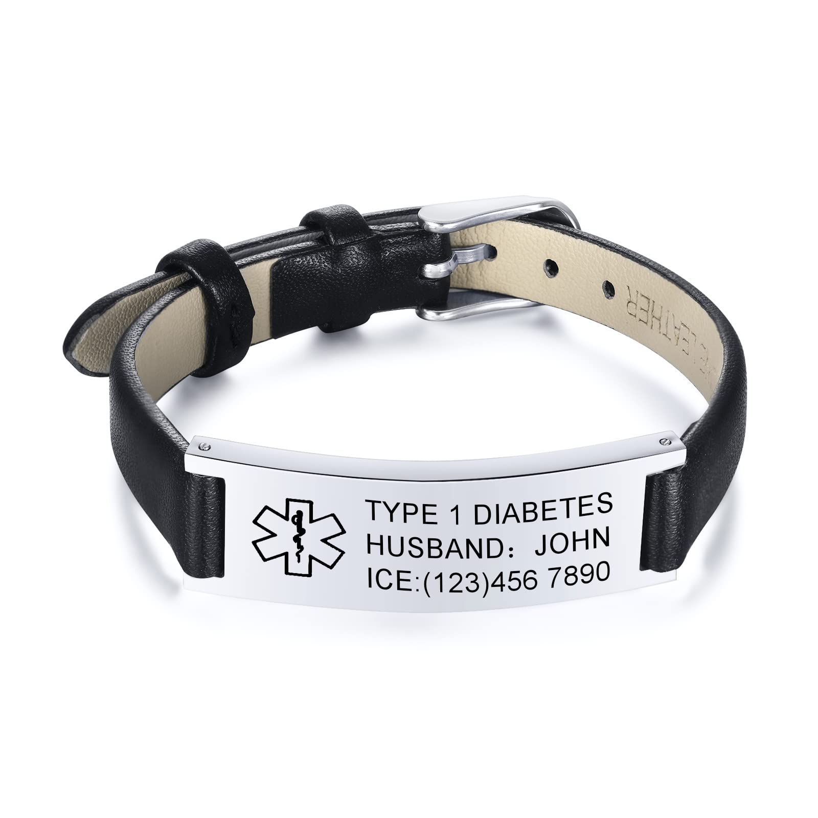 Personalized Medical ID Bracelets for Women - Custom Engraved Emergency Alert Leather Bracelet with Adjustable Wristband | Free Engraving | Perfect for Outdoor Sports, Hiking & Daily Wear