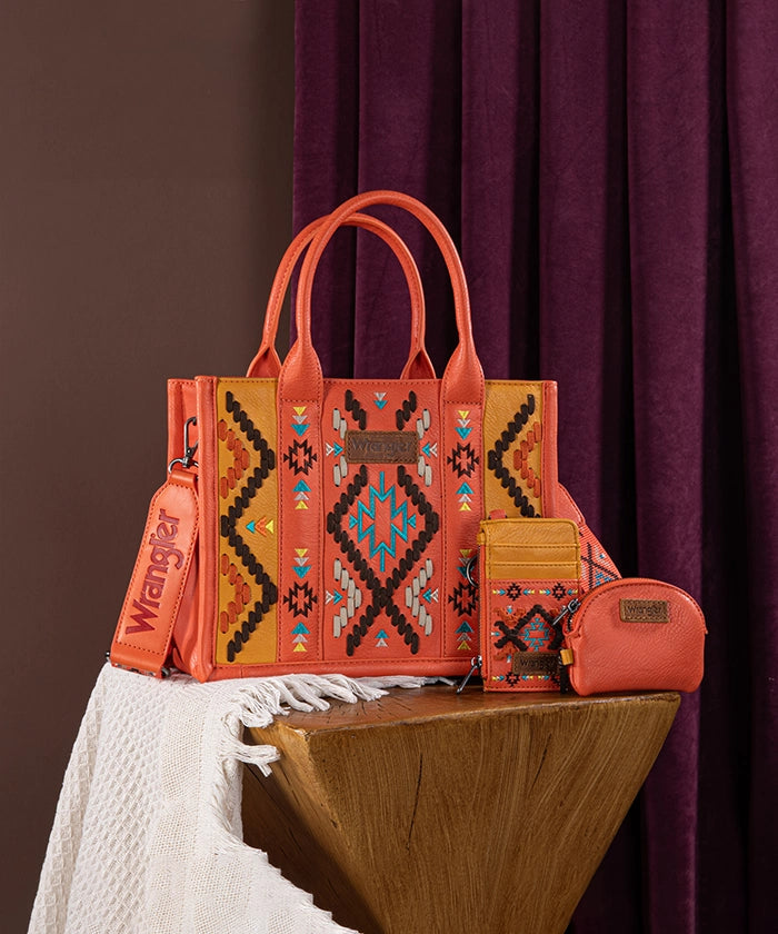 Wrangler Aztec Embroidered Whipstitch Tote Bag for Women - Stylish Boho Shoulder Bag for Travel, Beach & Shopping