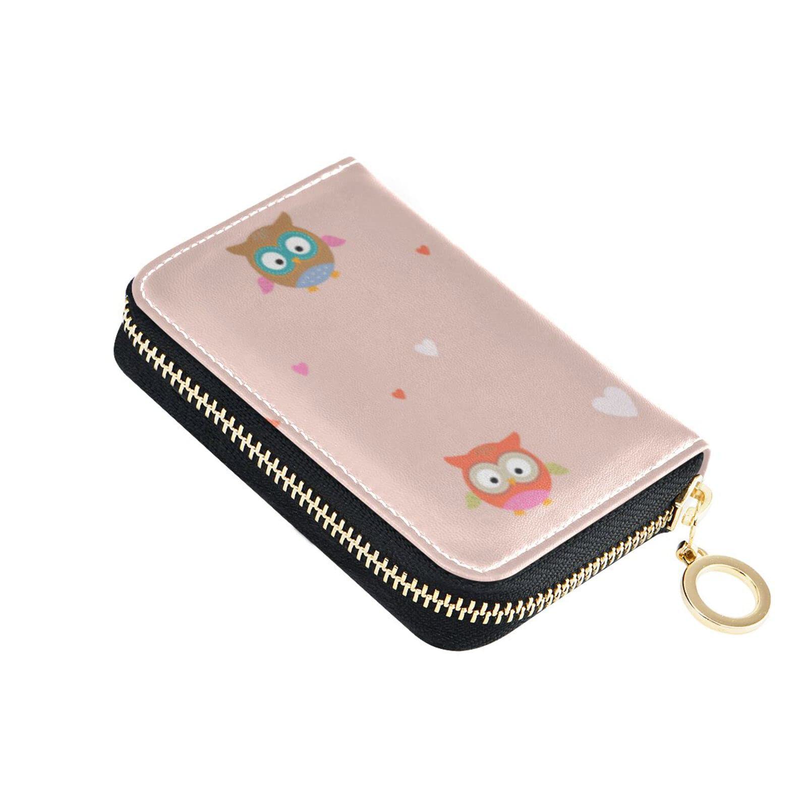 Cute Owl Pink RFID Blocking ID Card Wallet - Zipper Credit Card Holder for Men & Women - Perfect for Travel, Work, and Everyday Use