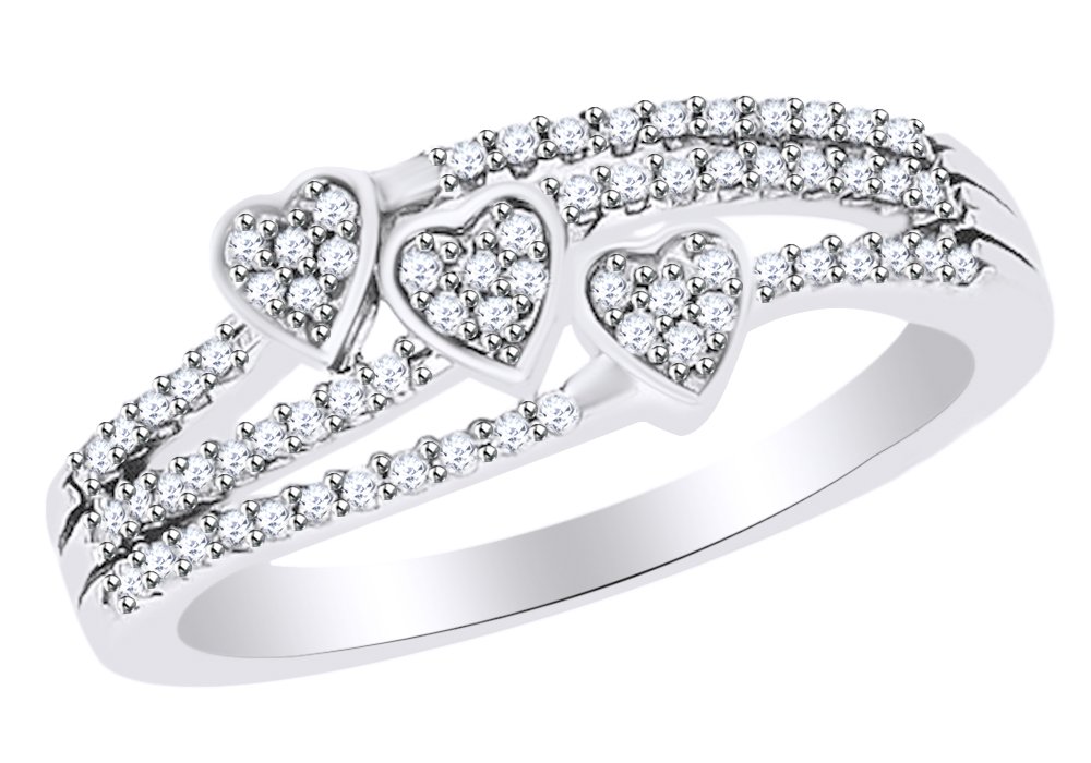 14K White Gold Round Cut Natural Diamond Three Heart Cluster Promise Ring for Women (0.25 cttw) - Perfect for Anniversaries, Engagements & Romantic Gifts