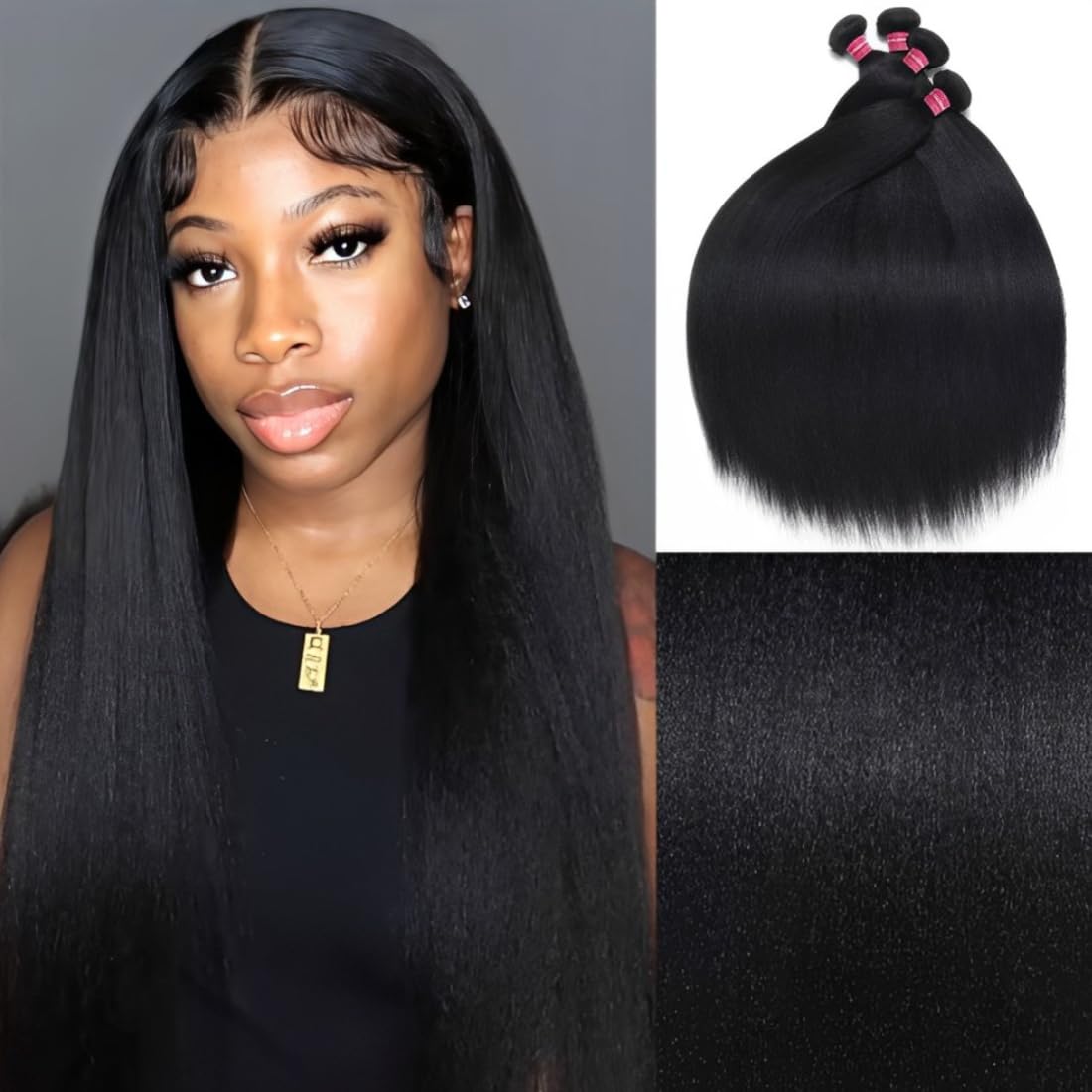 UNICE 12A Silk Yaki Straight 100% Virgin Human Hair Weave - 4 Bundles (26