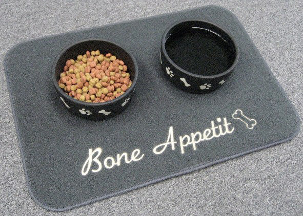 Bone Appetit Embroidered Pet Feeding Mat - Non-Slip Dog & Cat Bowl Mat for Messy Eaters - Perfect for Kitchen, Dining Room, and Outdoor Use