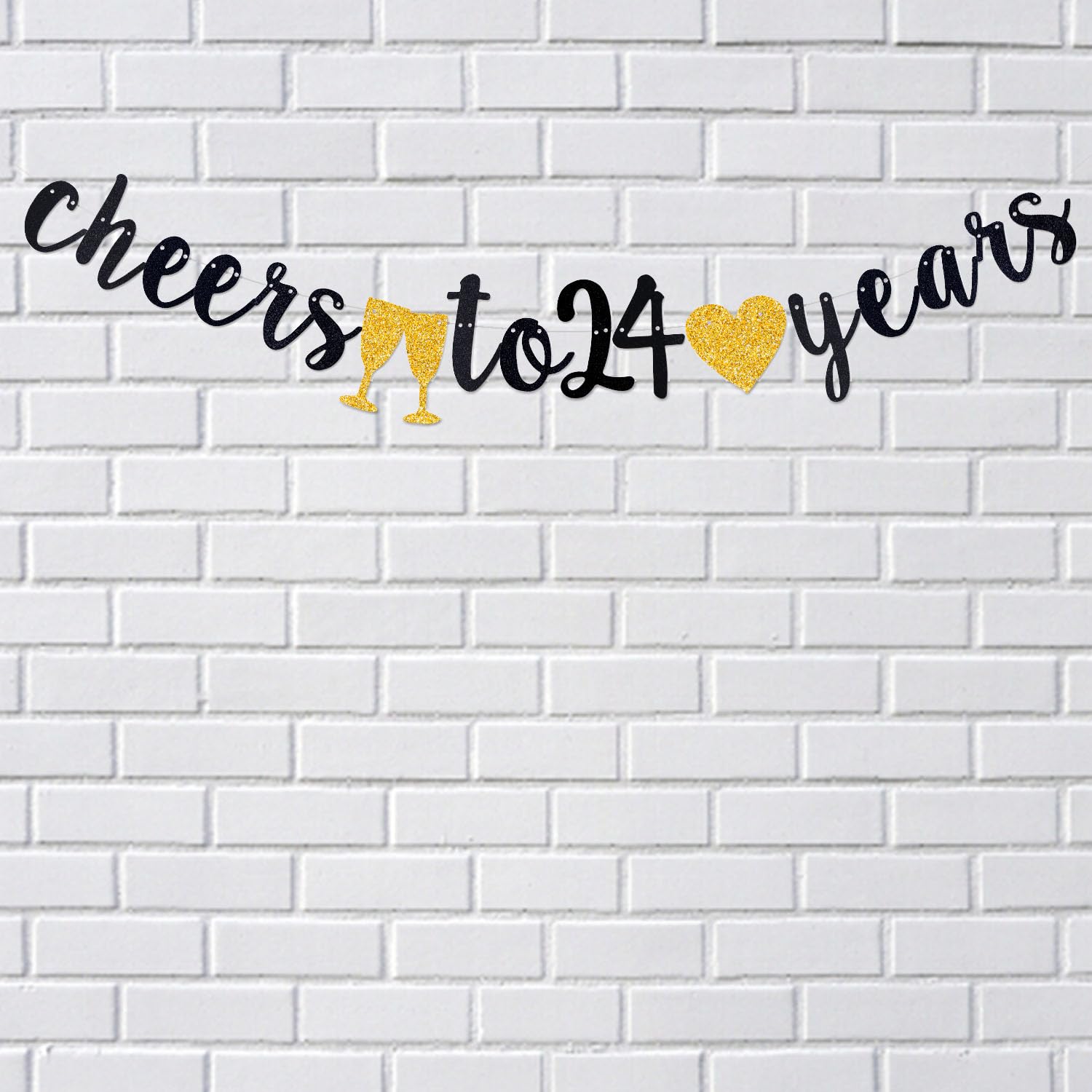 Happy 24th Birthday Banner & Anniversary Decor - Black Paper Sign Pre-Strung for Parties - Perfect for Birthday Celebrations & Wedding Anniversaries