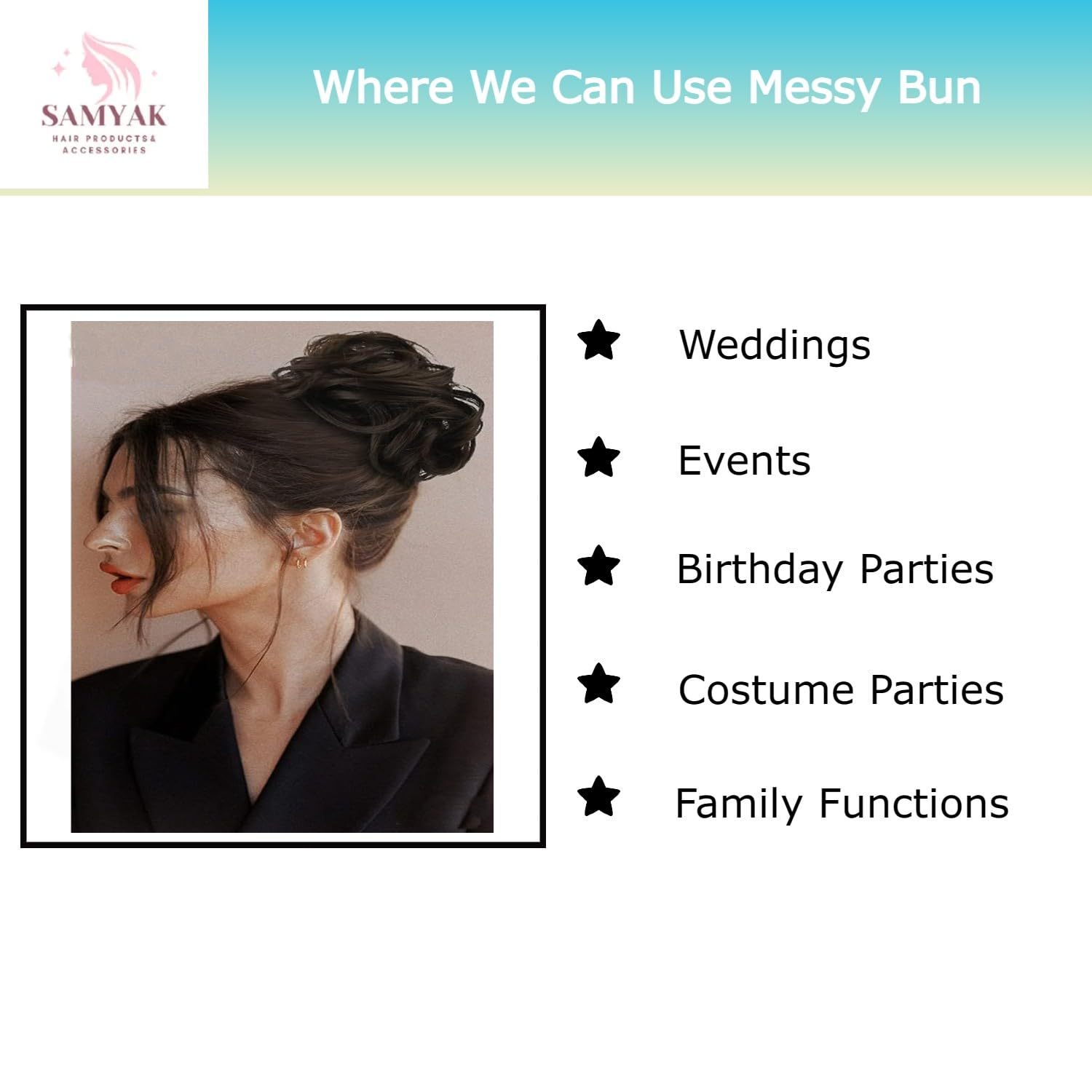Samyak 2-Piece Synthetic Funky Messy Hair Bun Extension for Instant Updo & Voluminous Hairstyles - Perfect for Parties, Cosplay, and Everyday Wear