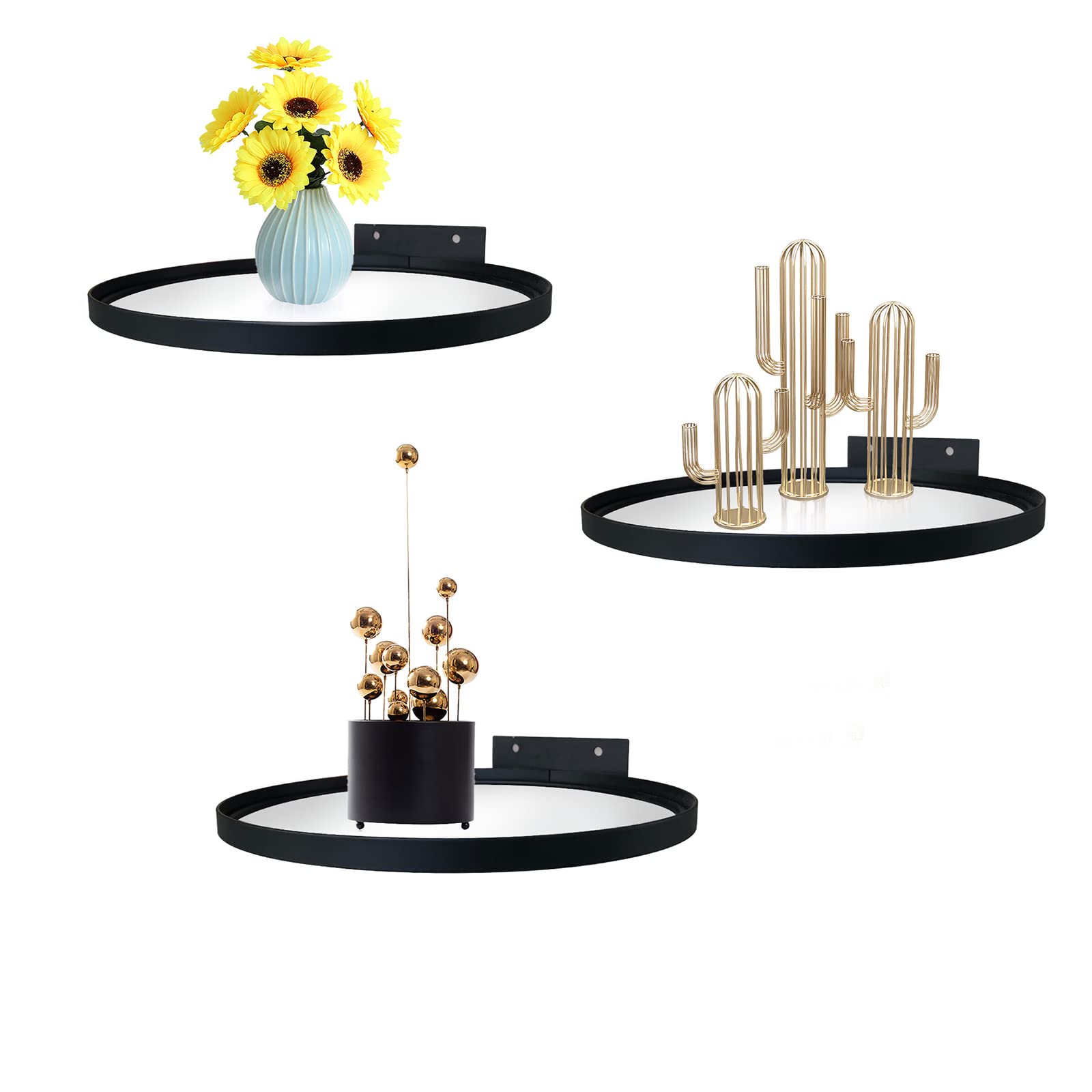 Cityelf Floating Shelves Set of 3 - Modern Wall Mounted Shelves with Iron Frame & Glass Shelf for Home Decor - Perfect for Living Room, Bedroom, Office Display - Black | Space-Saving Storage Solution for Books, Plants & Decorative Items
