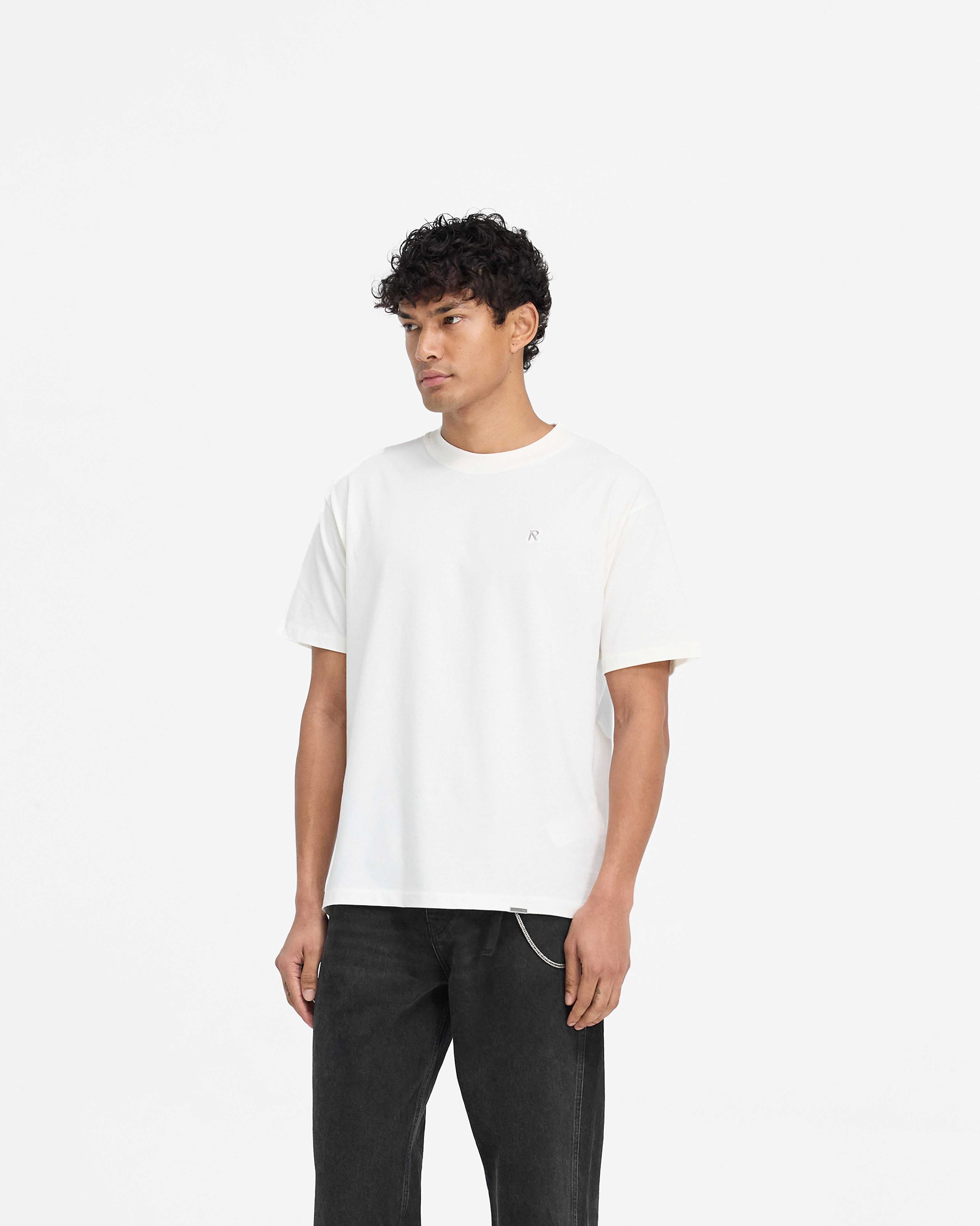 Custom Metal Initial R T-Shirt - Flat White for Personalized Gifts & Casual Wear | Trendy Monogram Apparel for Men & Women