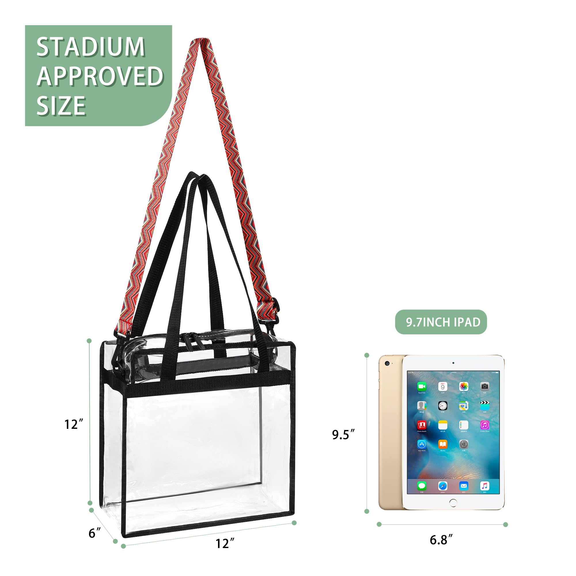 BAGAIL Clear Stadium Approved Tote Bag with Zipper Closure - Crossbody Messenger Shoulder Bag with Adjustable Strap - Perfect for Concerts, Sports Events & Travel Security Checks