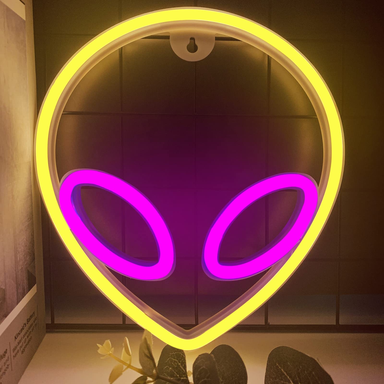 Alien Neon Sign LED Light - Pink Glow Wall Decor for Bedroom, Game Room & Man Cave - USB/Battery Powered - Perfect for Girls Room, Birthday & Christmas Party Decorations