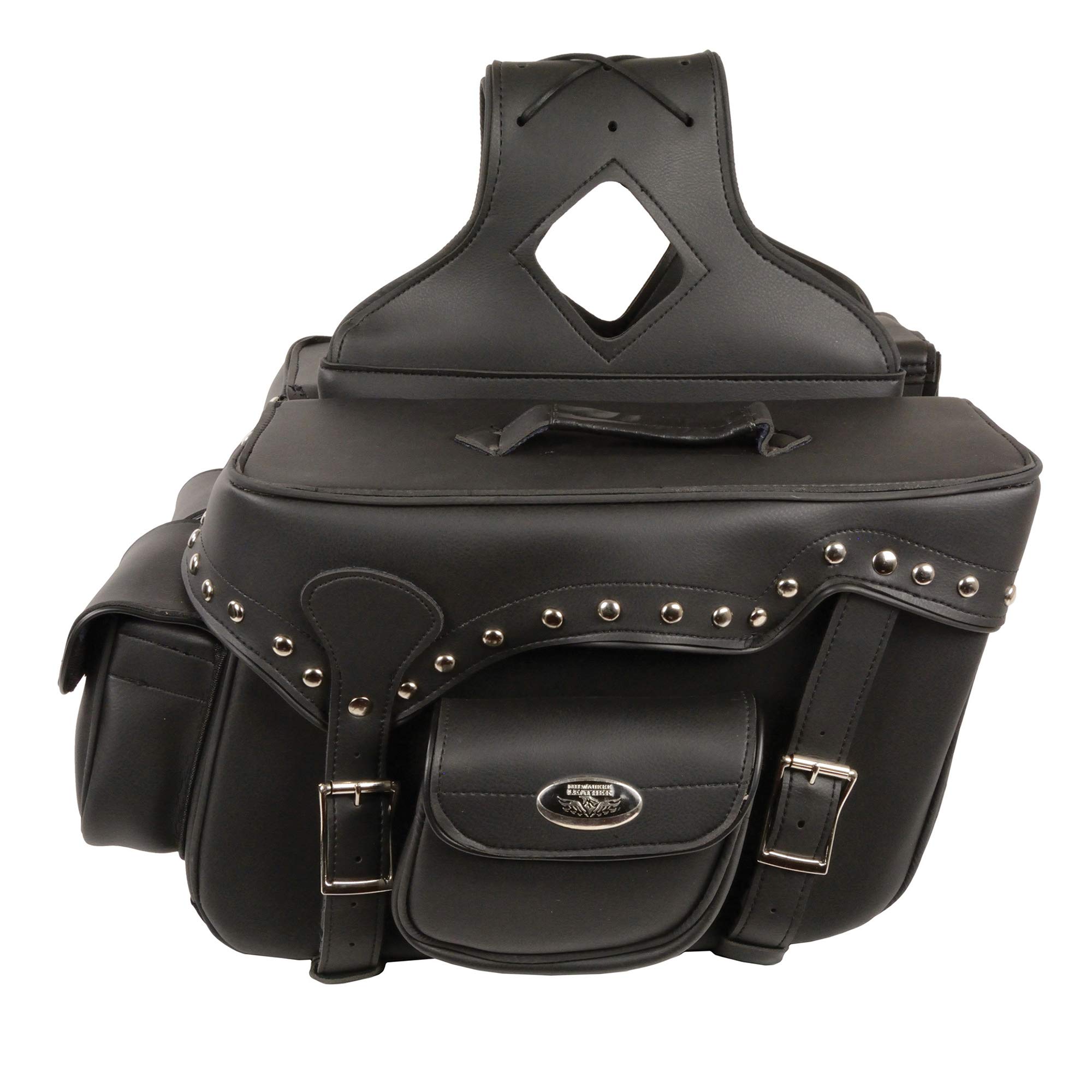 Milwaukee Performance Double Strap Black PVC Throw Over Motorcycle Saddlebags (Studded) - Durable Waterproof Storage for Cruiser & Touring Bikes, Perfect for Road Trips & Daily Commuting