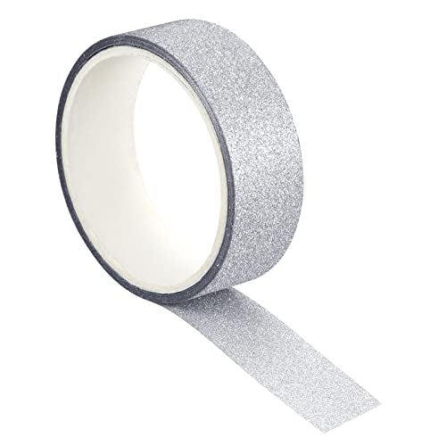 MECCANIXITY Glitter Tape - Self Adhesive Decorative Craft Tape, Silver Tone 1.5cm x 3m for Scrapbooking, DIY Arts, Gift Wrapping - Perfect for Card Making, Journaling, and Home Decor Projects