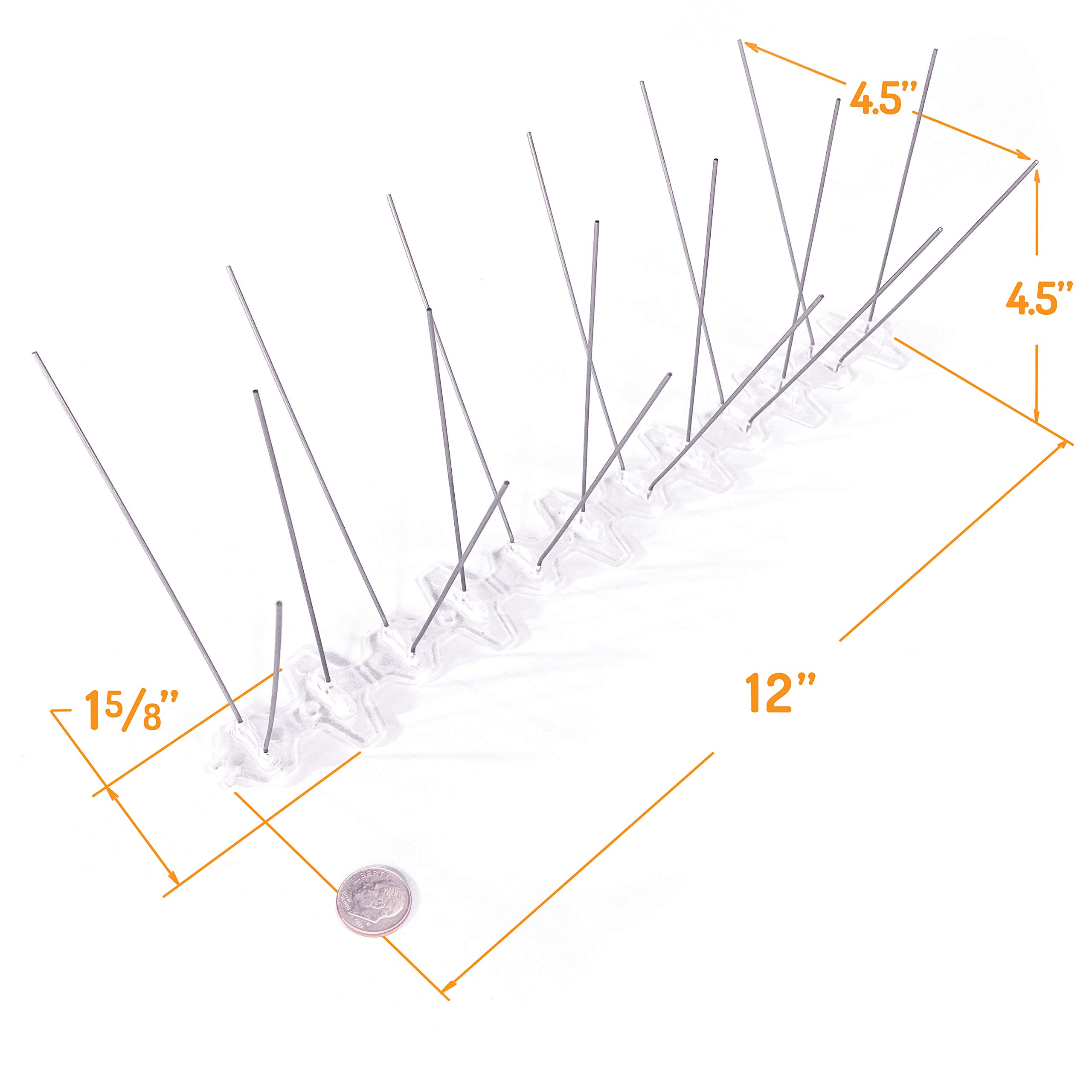 Bird Barrier Bird-Flite Stainless Steel Bird Spikes - 25 Ft. Length with Plastic Base & Adhesive | 5in Wide Metal Pigeon Deterrent Spikes for Roof, Balcony, Window Ledges & Outdoor Protection