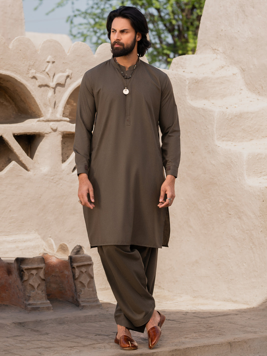 Premium Blended Olive Green Shalwar Kameez - Traditional Pakistani Outfit for Women | Perfect for Eid, Weddings & Special Occasions