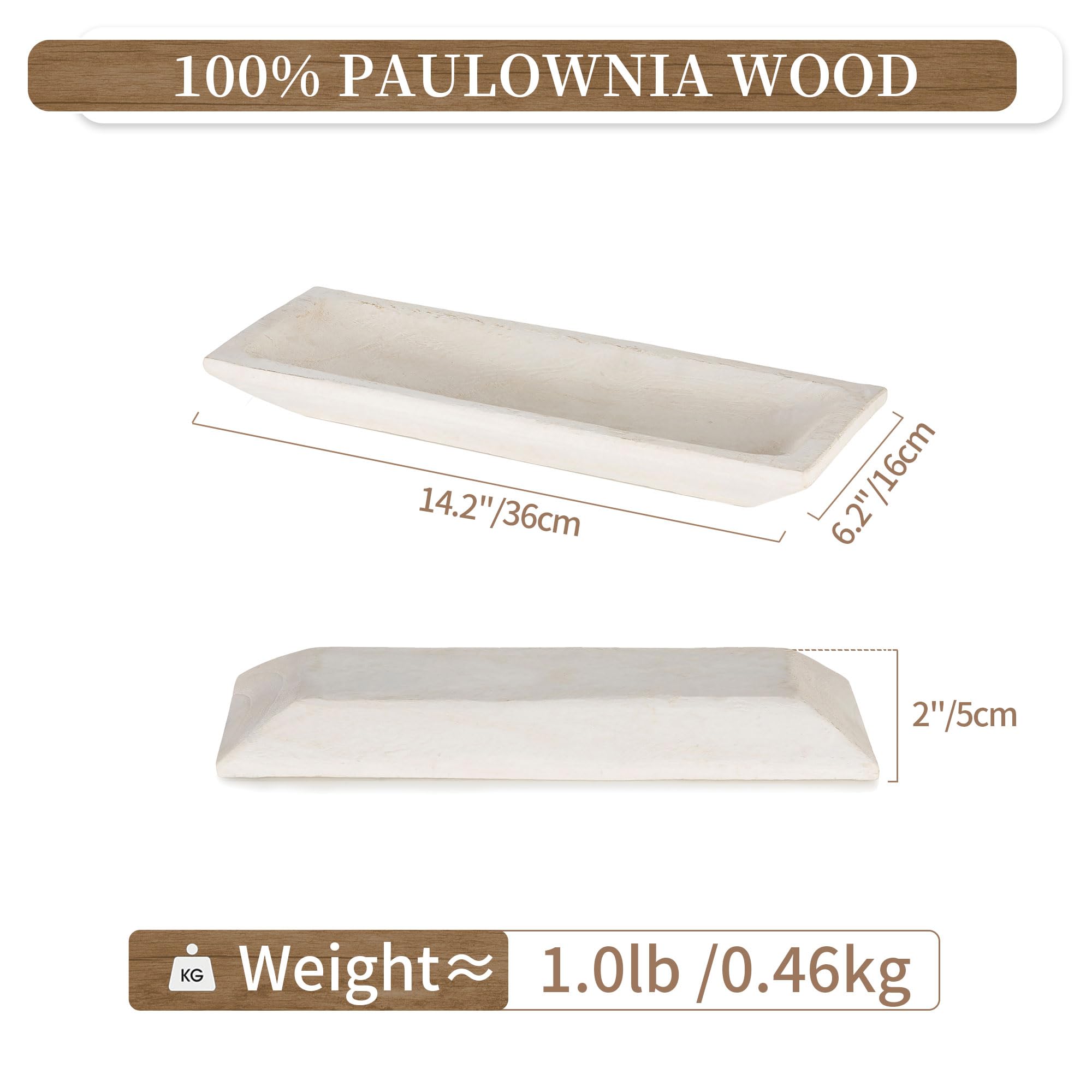 Hanobe Decorative Wood Dough Bowl - Natural Long Wooden Centerpiece for Dining Table | Rustic Candle Holder & Tray Decor | Unfinished Trough for Kitchen & Farmhouse Style | Perfect for Holiday Centerpieces, Wedding Decor & Seasonal Display