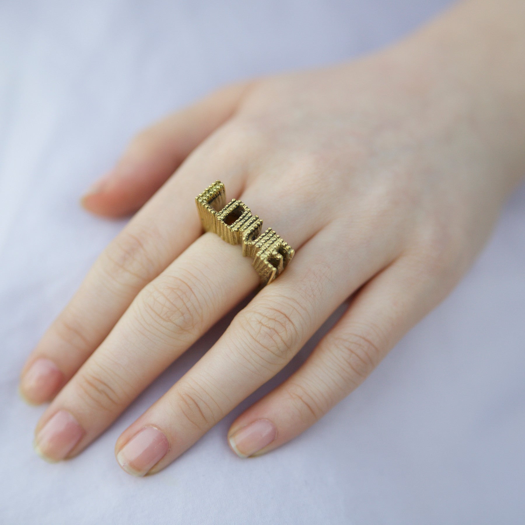 3D Brass Love Ring for Women & Men - Elegant Couple Band for Wedding, Engagement & Anniversary Gifts - Perfect Romantic Jewelry for Everyday Wear