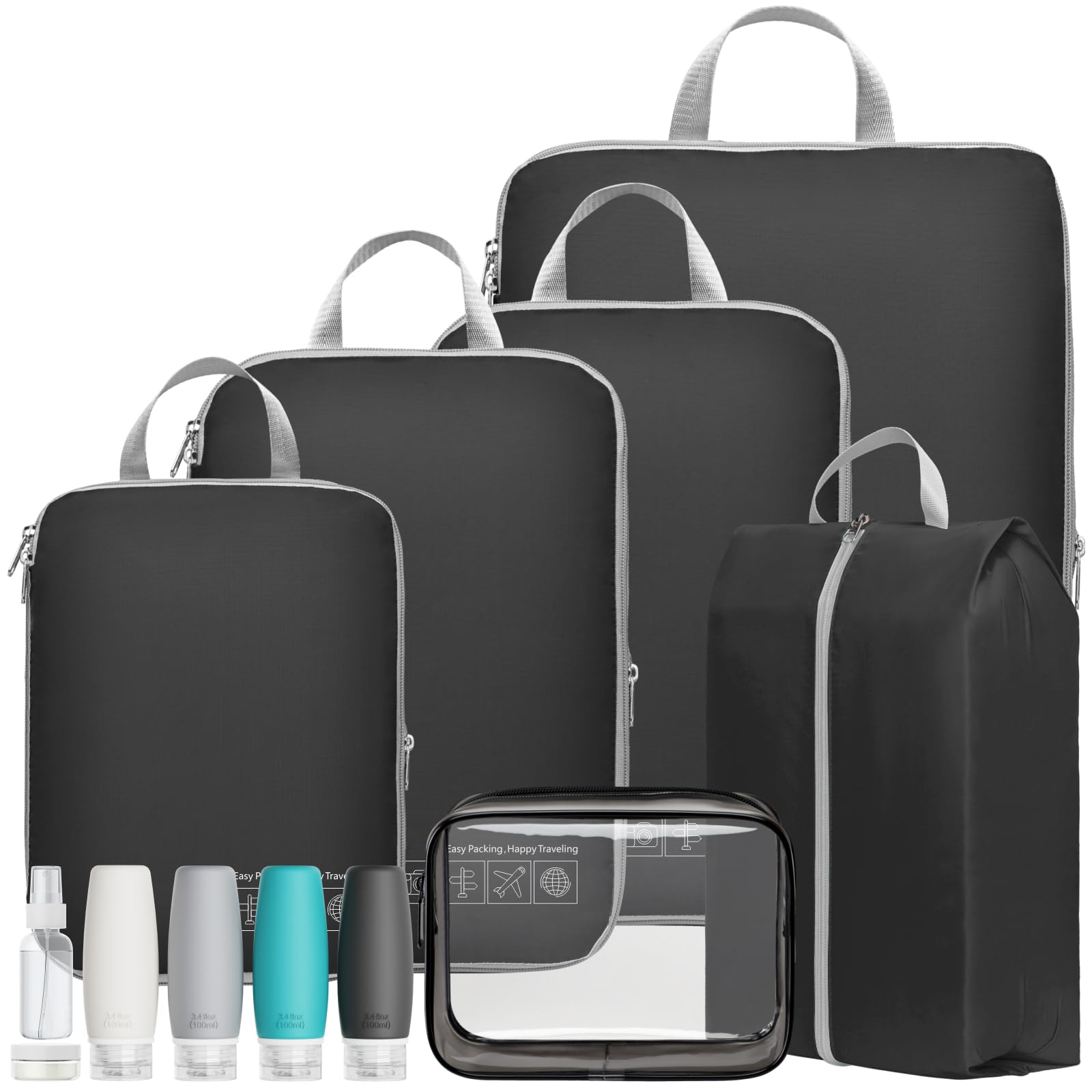 Cambond Compression Packing Cubes for Travel - 4-Piece Set of Lightweight Luggage Organizers for Women | Perfect for Carry-On Suitcases, Business Trips & Vacation Packing | Space-Saving Travel Essentials for Clothes & Accessories
