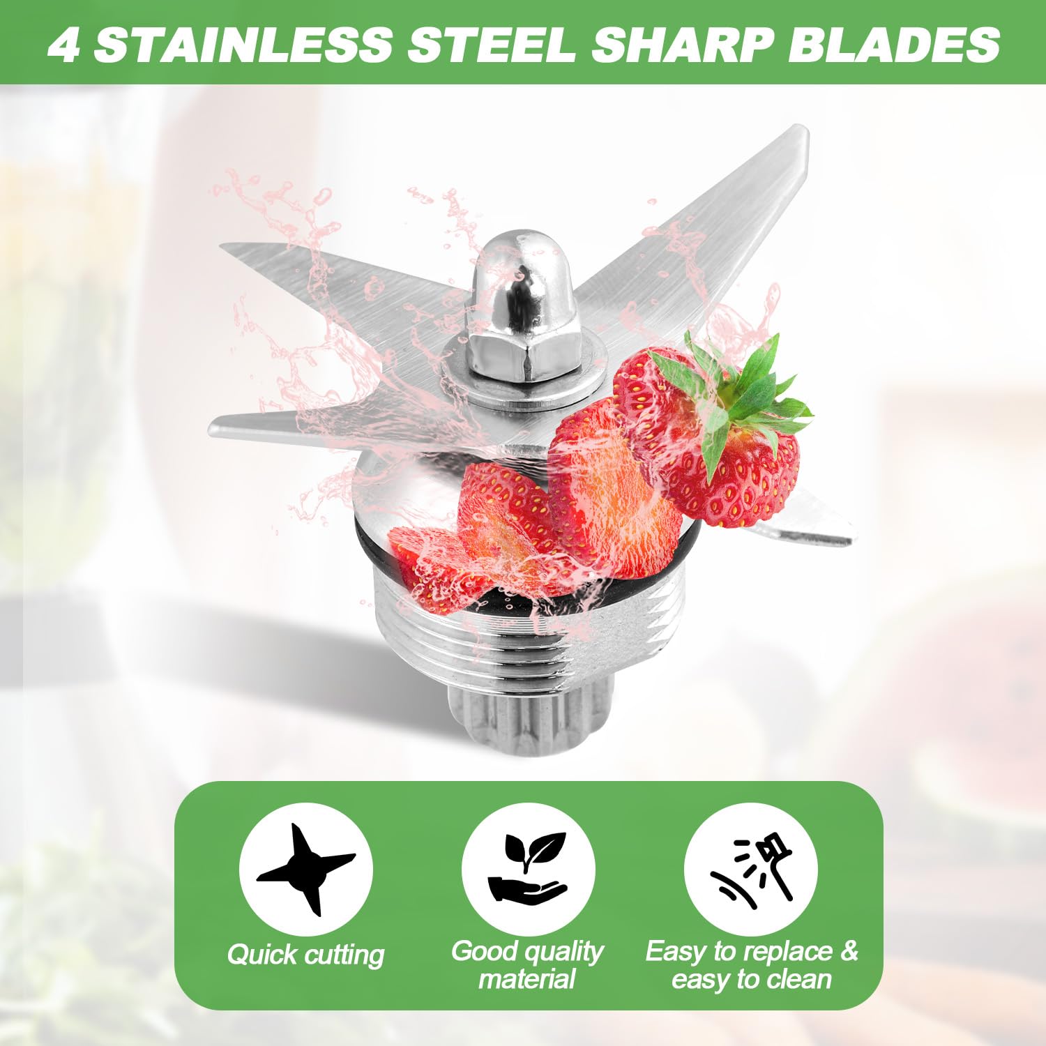 Vitamix Blender Blade Replacement for 64oz & 32oz Containers - Stainless Steel & Plastic Blender Blade Assembly with Drive Socket Kit & Wrenches (Black, Silver) - Perfect for Smoothies, Soups & Food Prep
